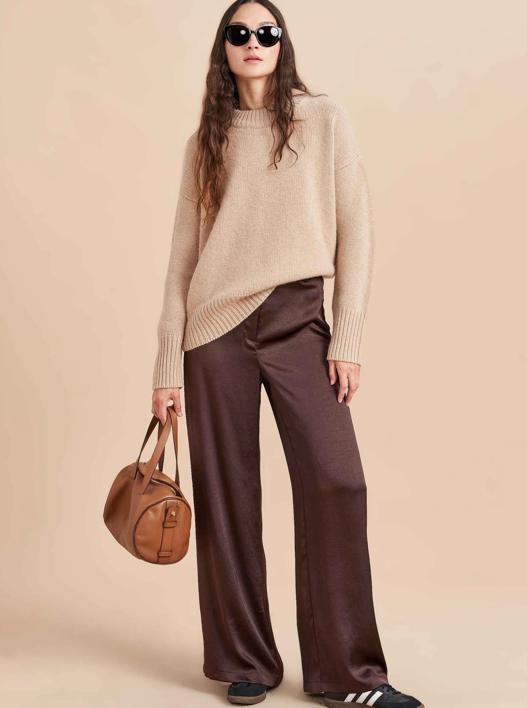 La Ligne Sweaters*Solid Marin Sweater Tan Melange