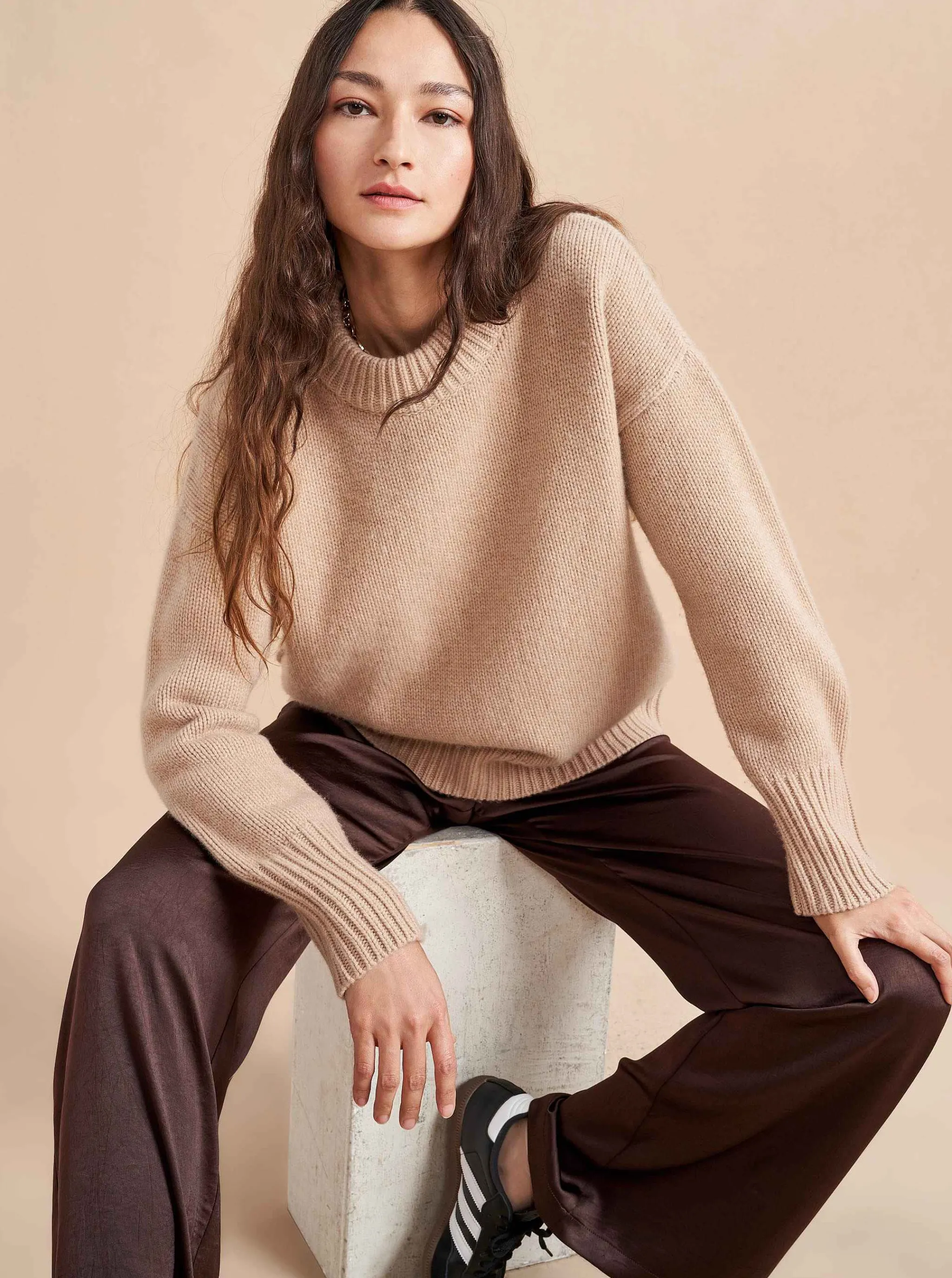 La Ligne Sweaters*Solid Marin Sweater Tan Melange