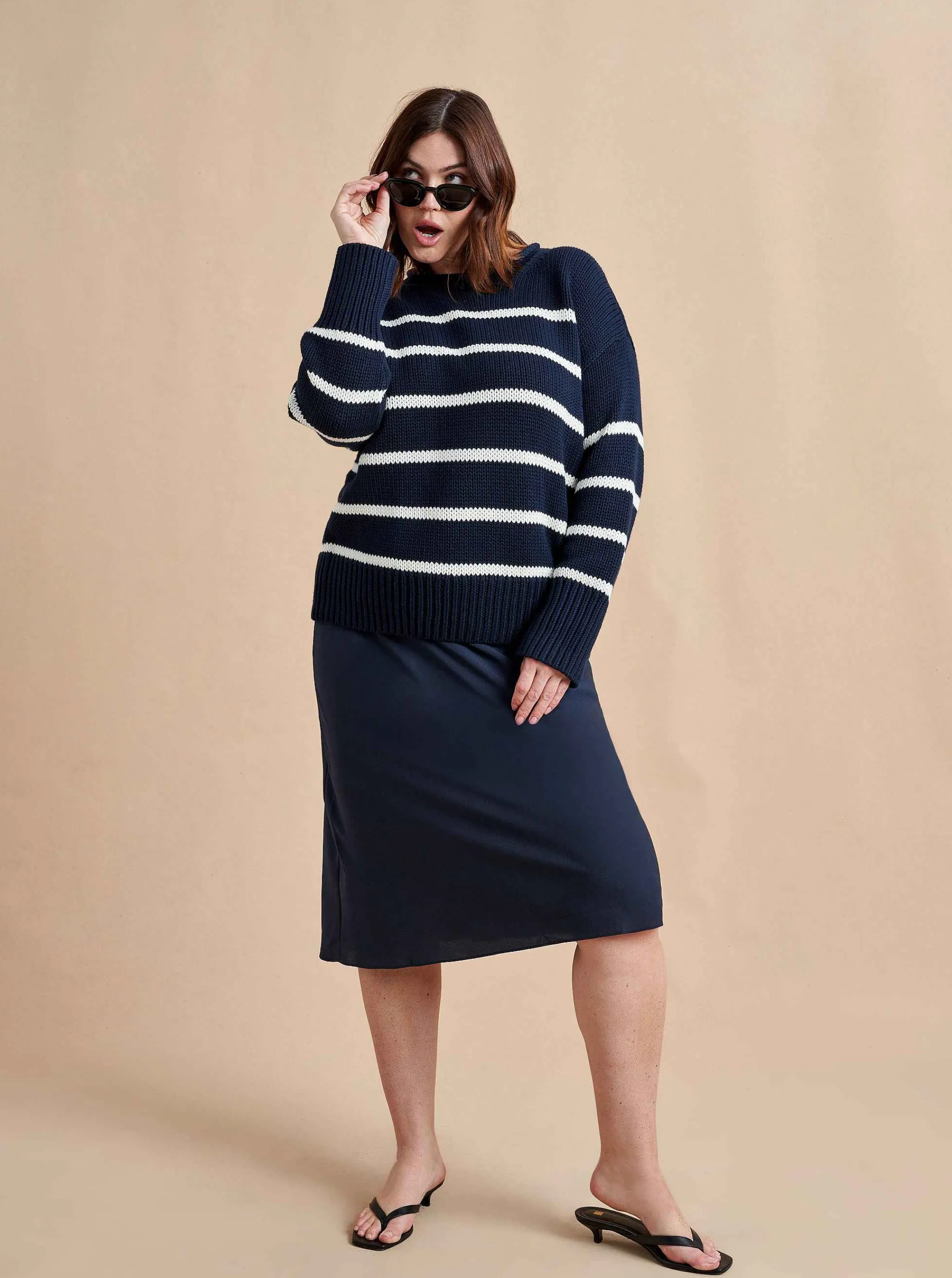 La Ligne Sweaters*Marina Sweater Navy/White
