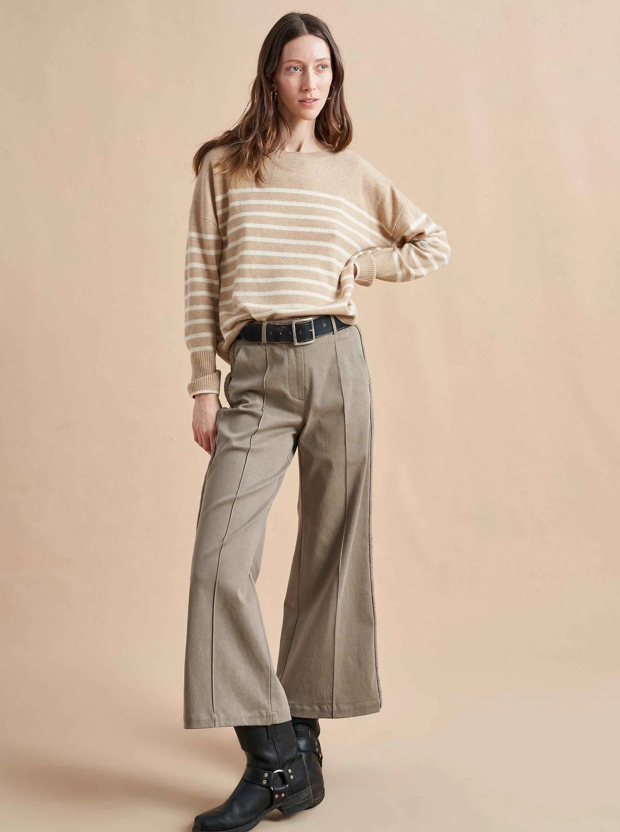 La Ligne Sweaters*Boyfriend Lean Lines Sweater Camel/Cream