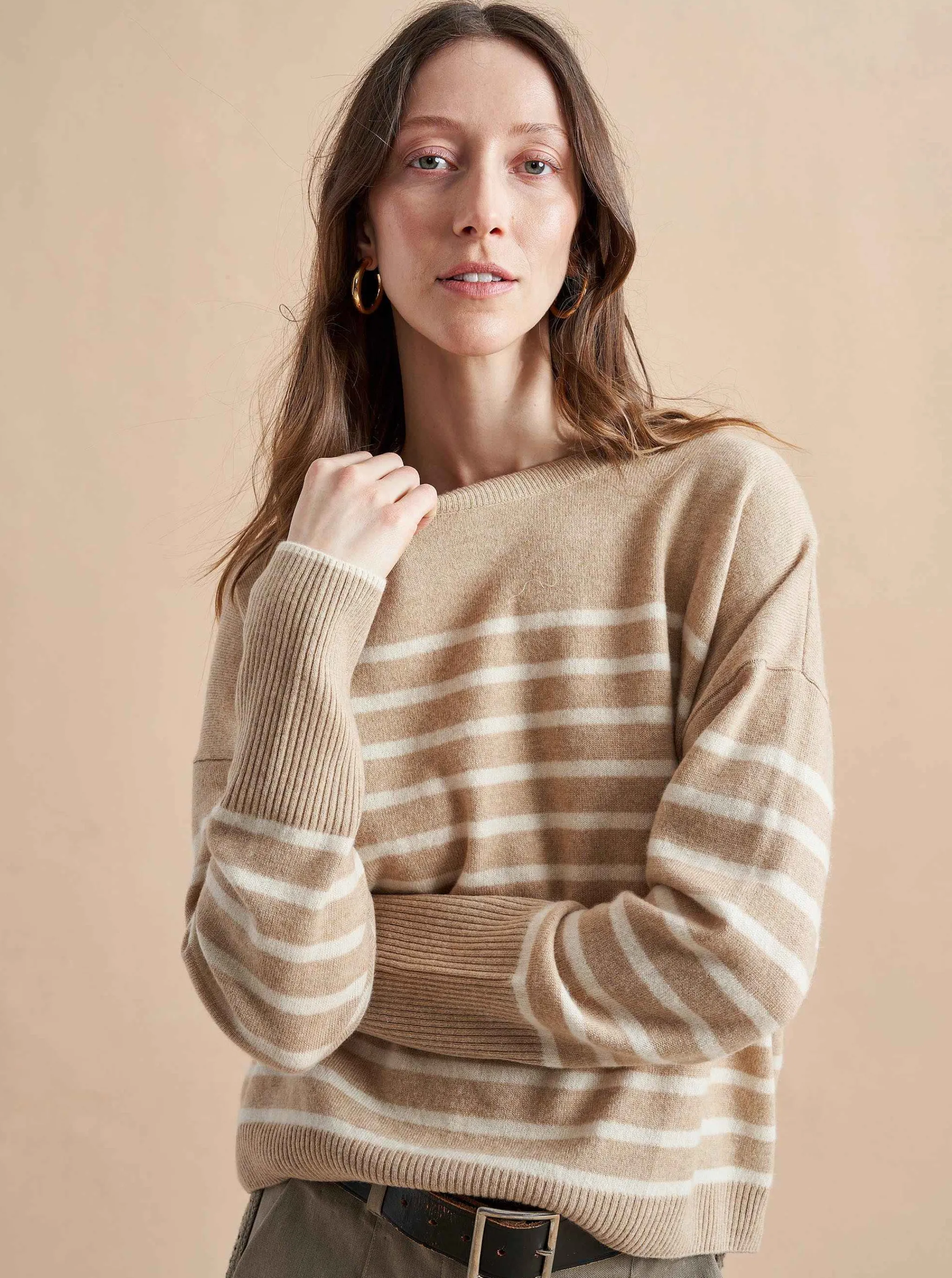 La Ligne Sweaters*Boyfriend Lean Lines Sweater Camel/Cream