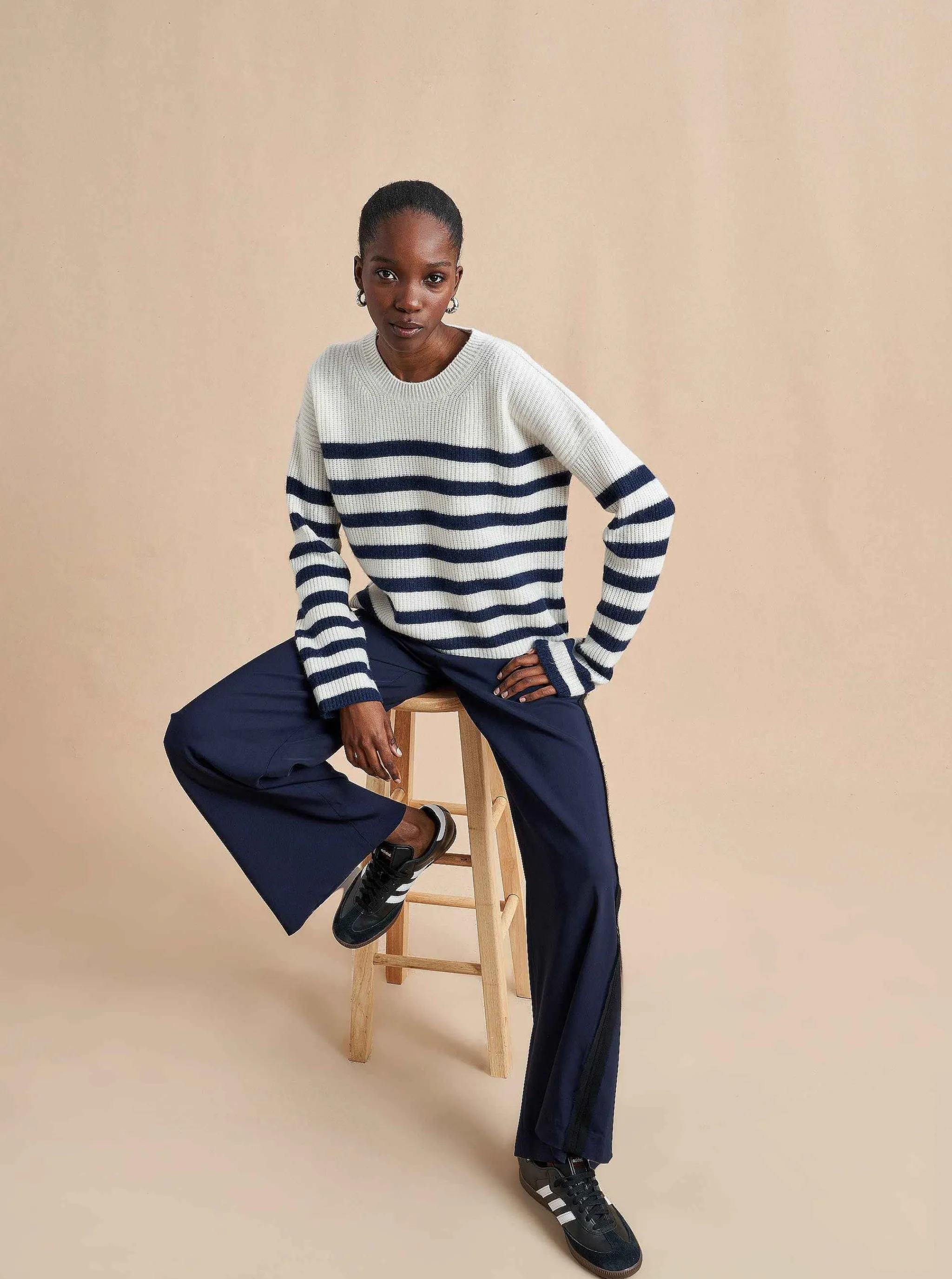 La Ligne Sweaters*Mini Striped Toujours Sweater Cream/Navy