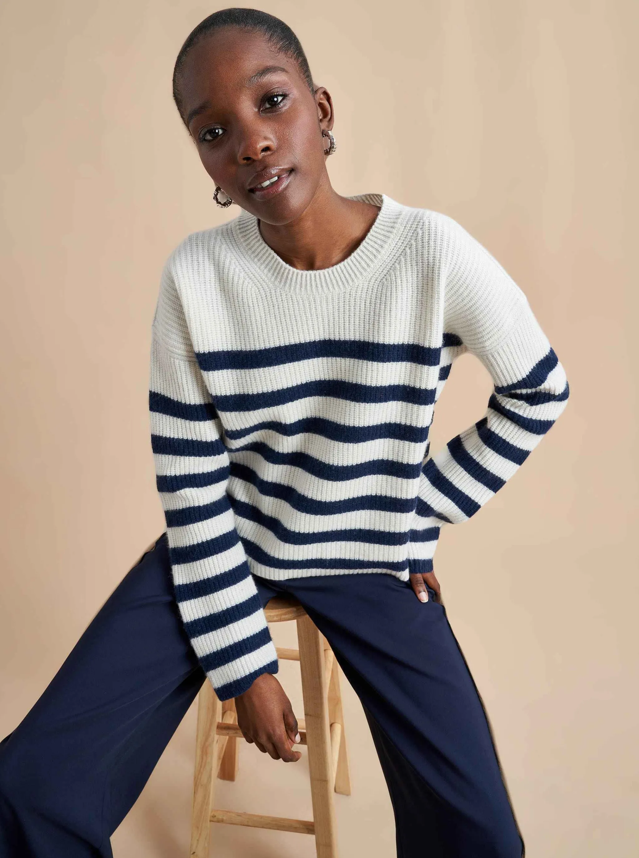 La Ligne Sweaters*Mini Striped Toujours Sweater Cream/Navy