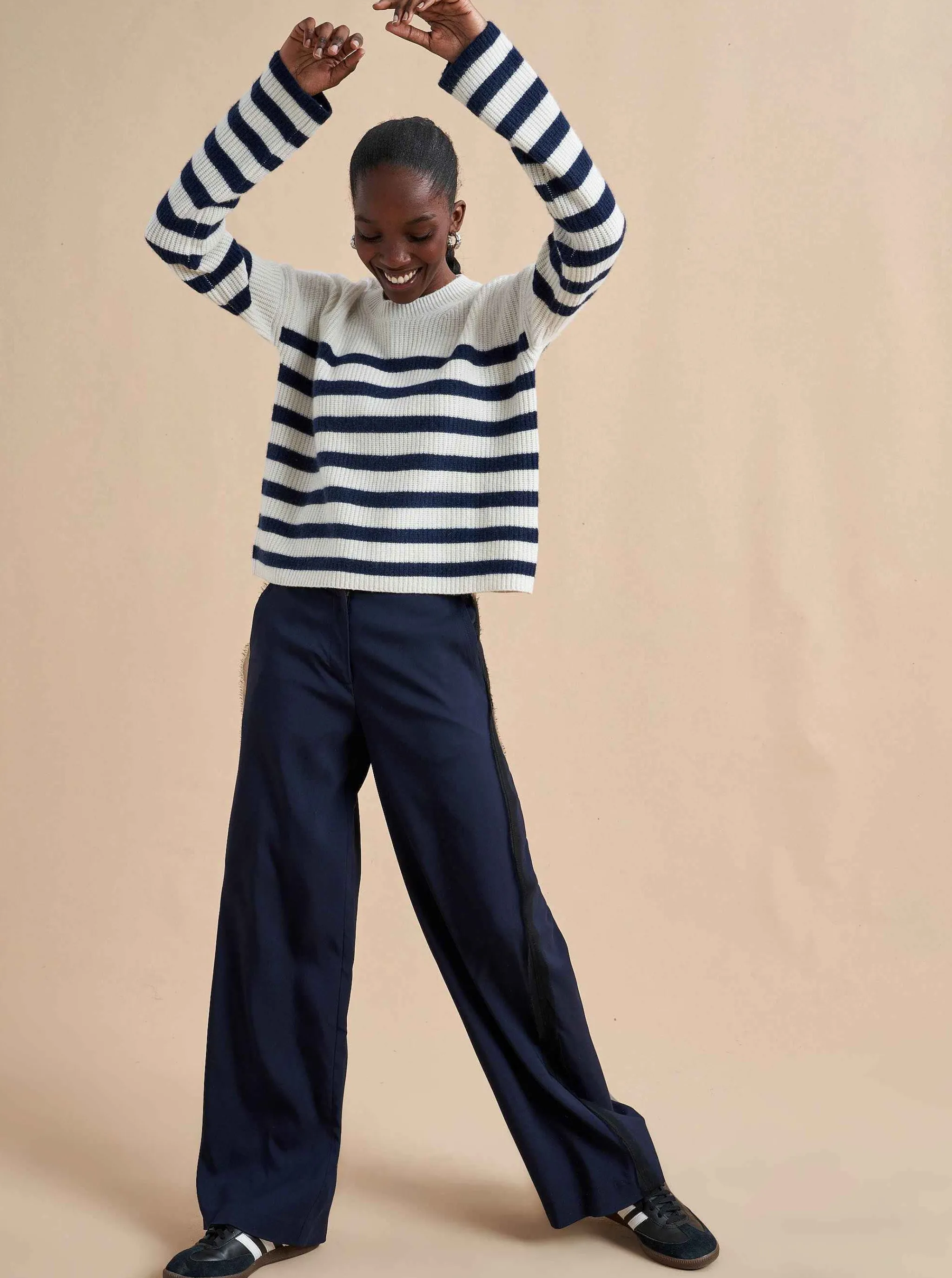 La Ligne Sweaters*Mini Striped Toujours Sweater Cream/Navy