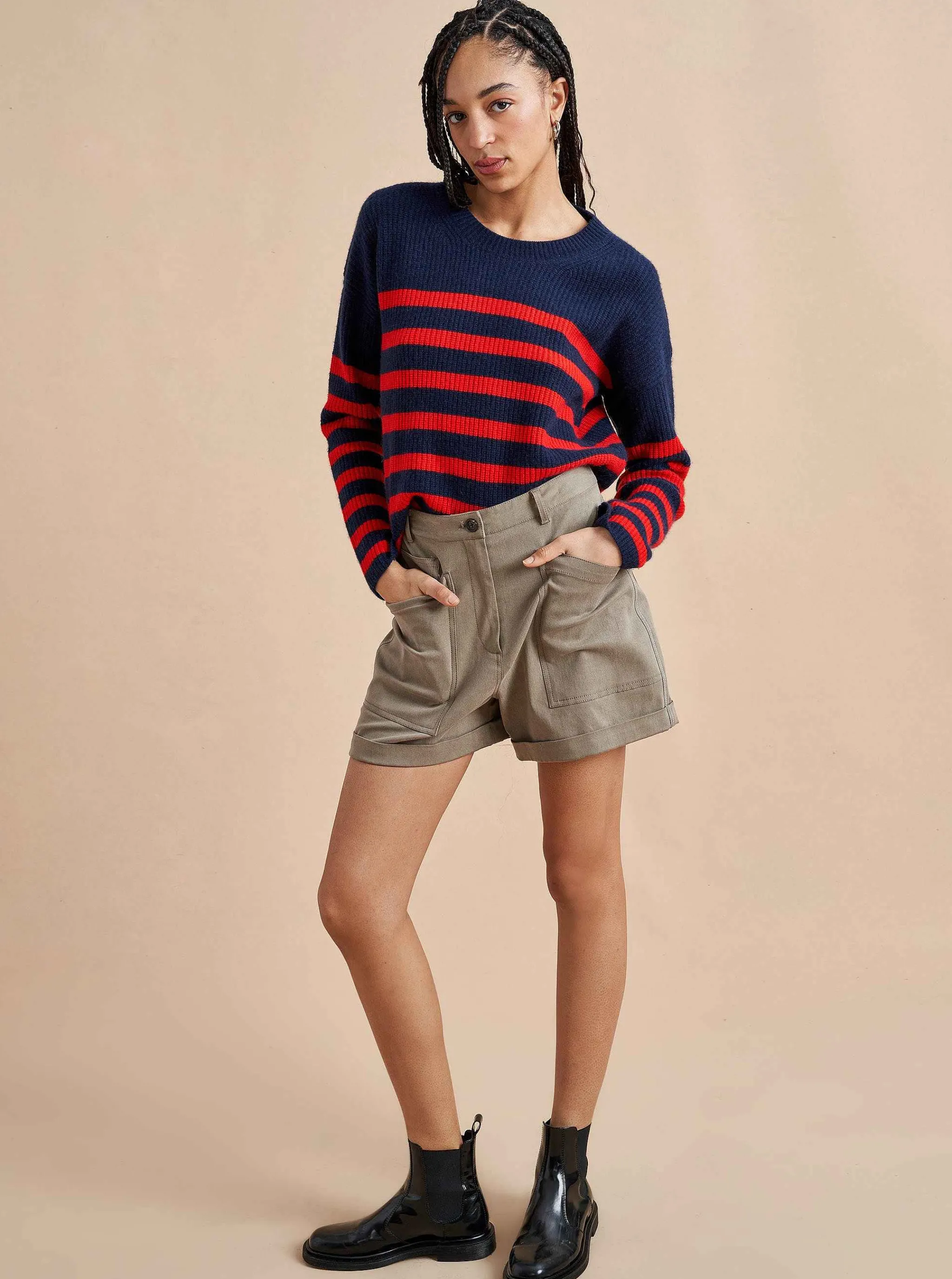 La Ligne Sweaters*Mini Striped Toujours Sweater Navy/Red