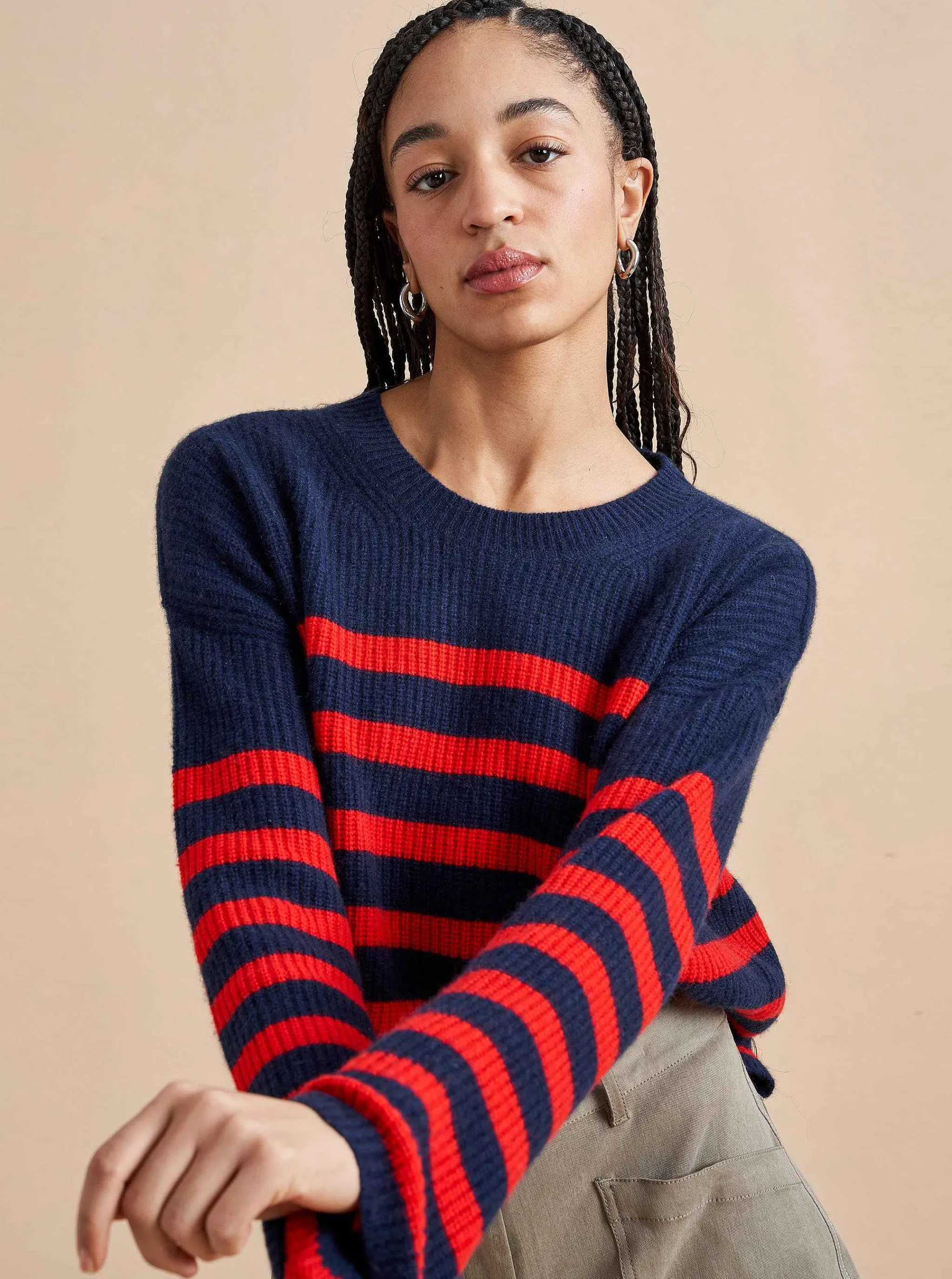 La Ligne Sweaters*Mini Striped Toujours Sweater Navy/Red