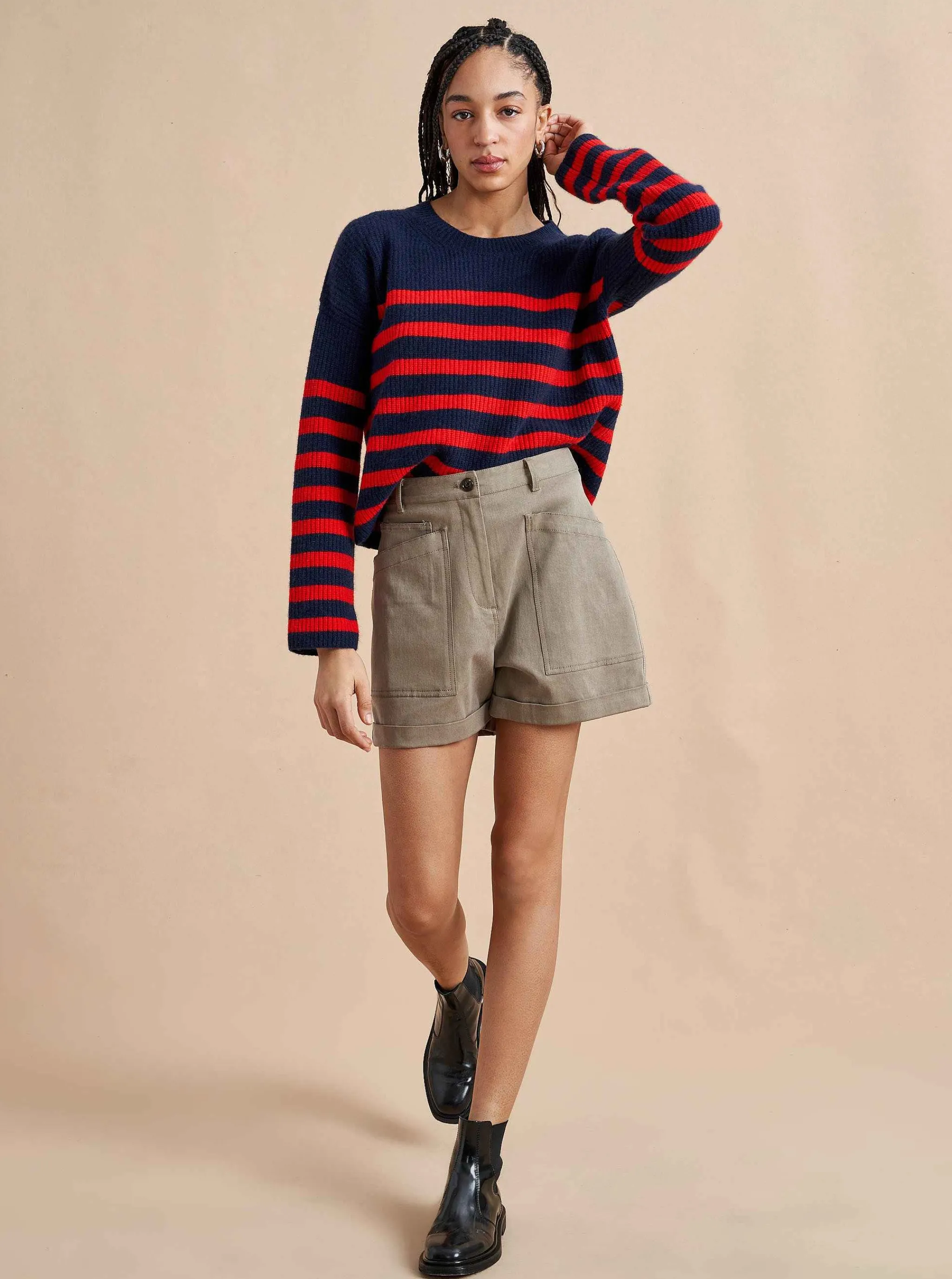 La Ligne Sweaters*Mini Striped Toujours Sweater Navy/Red