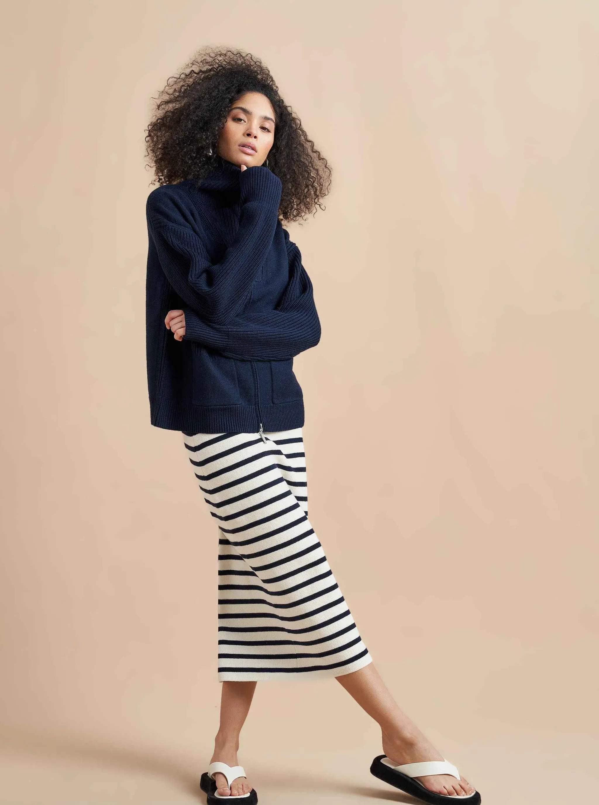 La Ligne Sweaters*Bastien Full Zip Sweater Navy