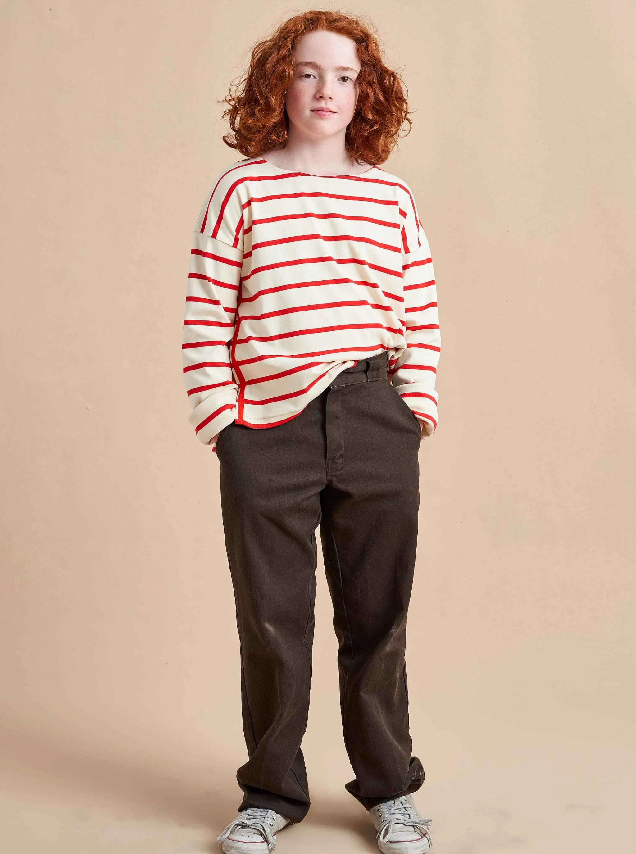 La Ligne Tees*Breton Long Sleeve Tee Cream/Poppy