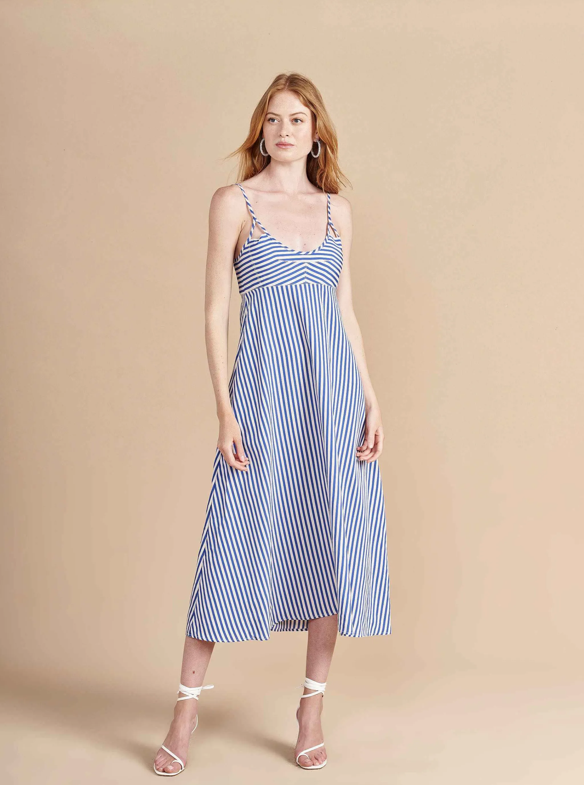 La Ligne Midi Dresses*Portia Dress White/Cobalt