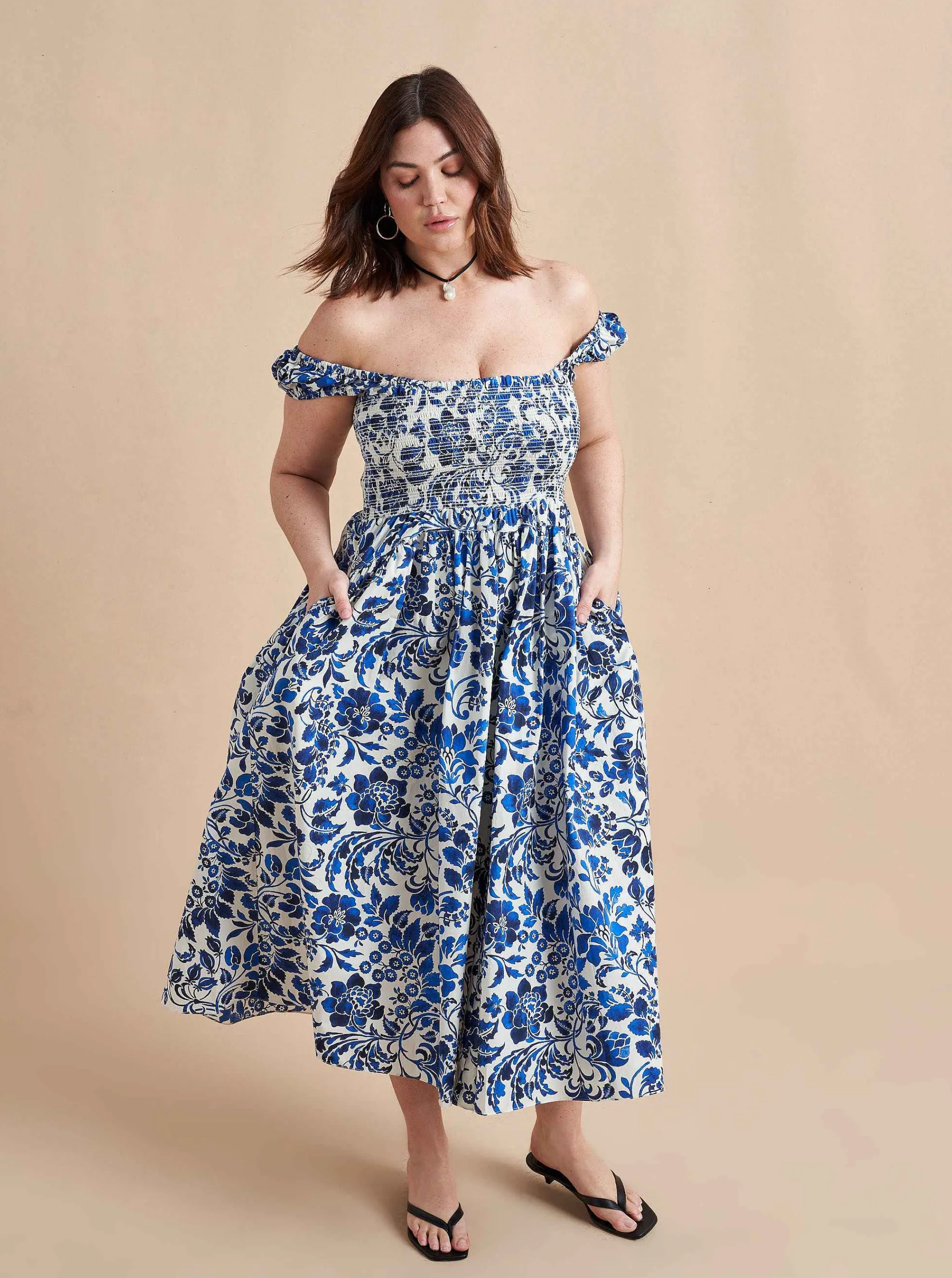La Ligne Midi Dresses*Vivian Dress Cobalt/Floral