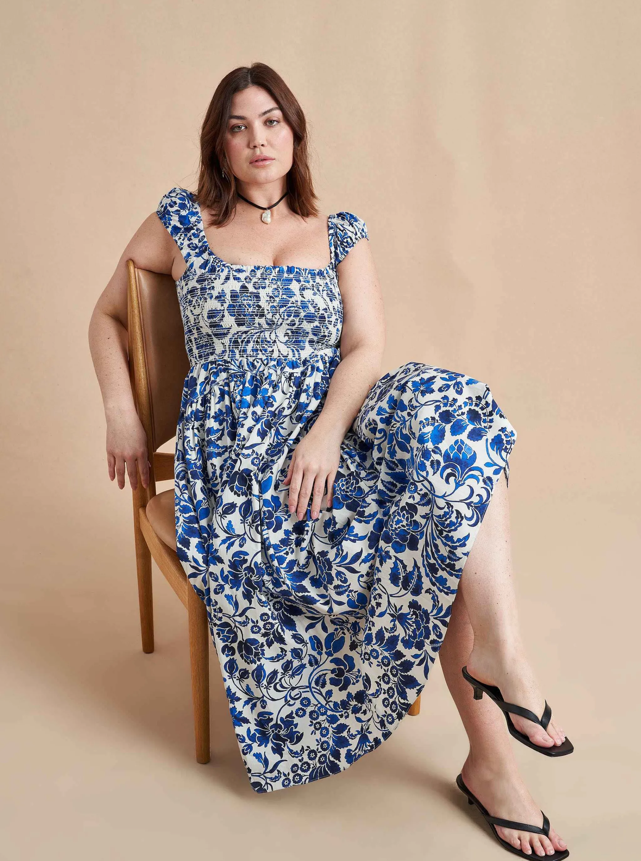 La Ligne Midi Dresses*Vivian Dress Cobalt/Floral