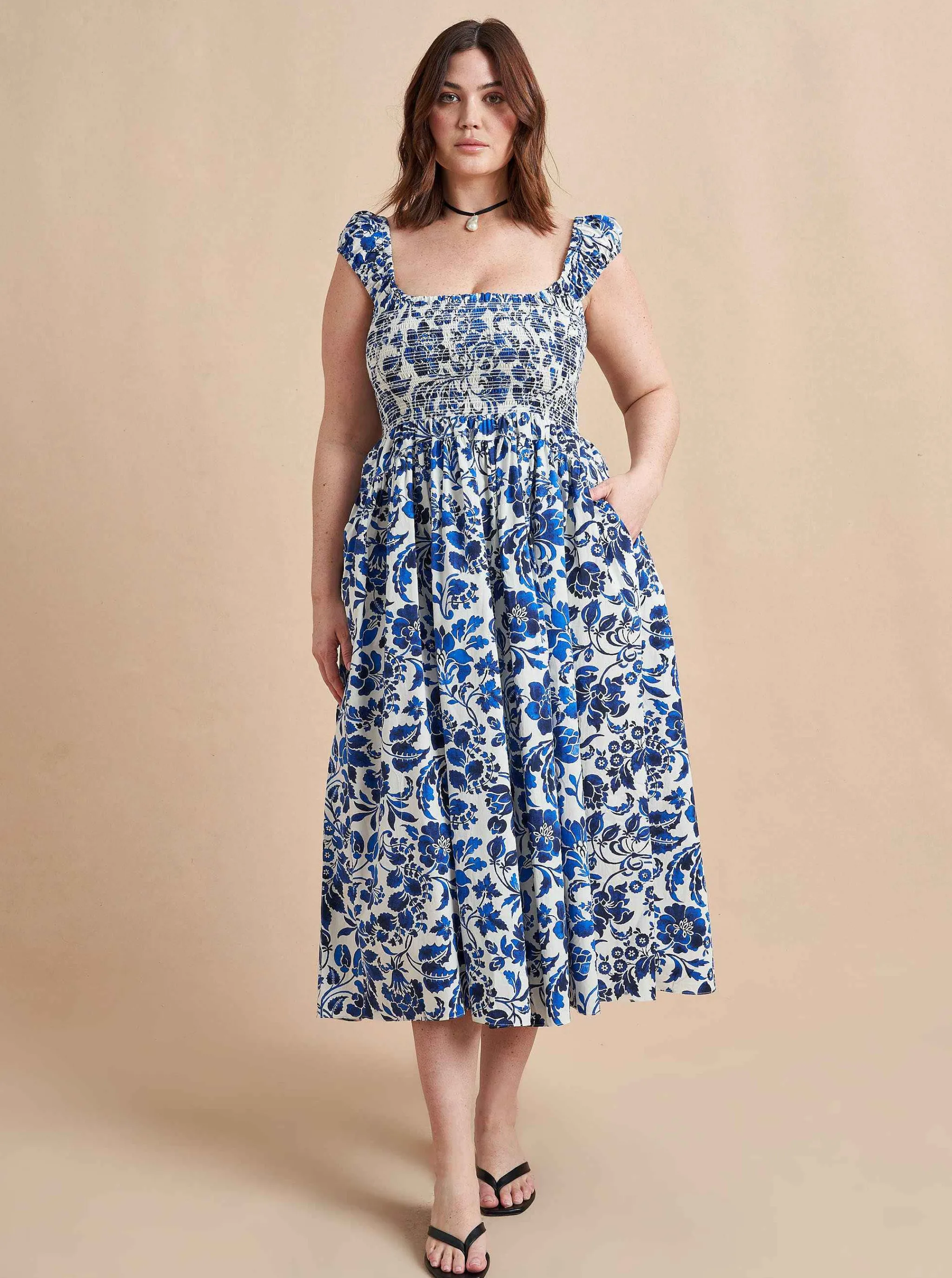 La Ligne Midi Dresses*Vivian Dress Cobalt/Floral