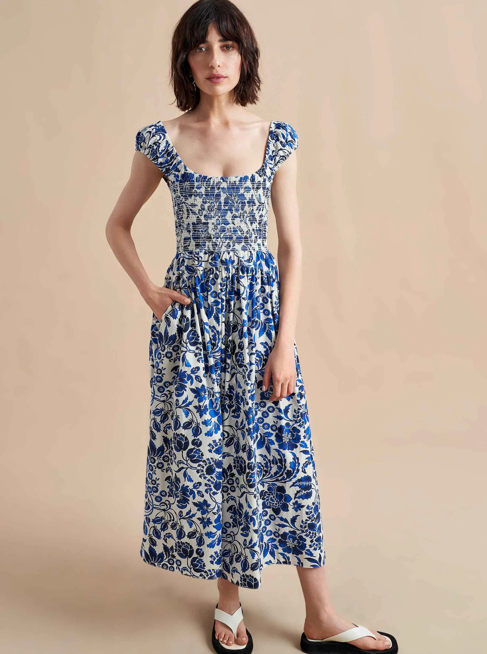La Ligne Midi Dresses*Vivian Dress Cobalt/Floral