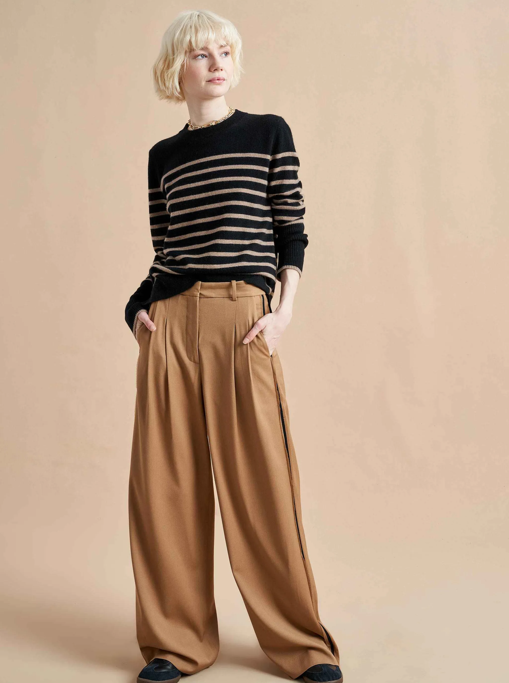 La Ligne Sweaters*Lean Lines Sweater Black/Tan