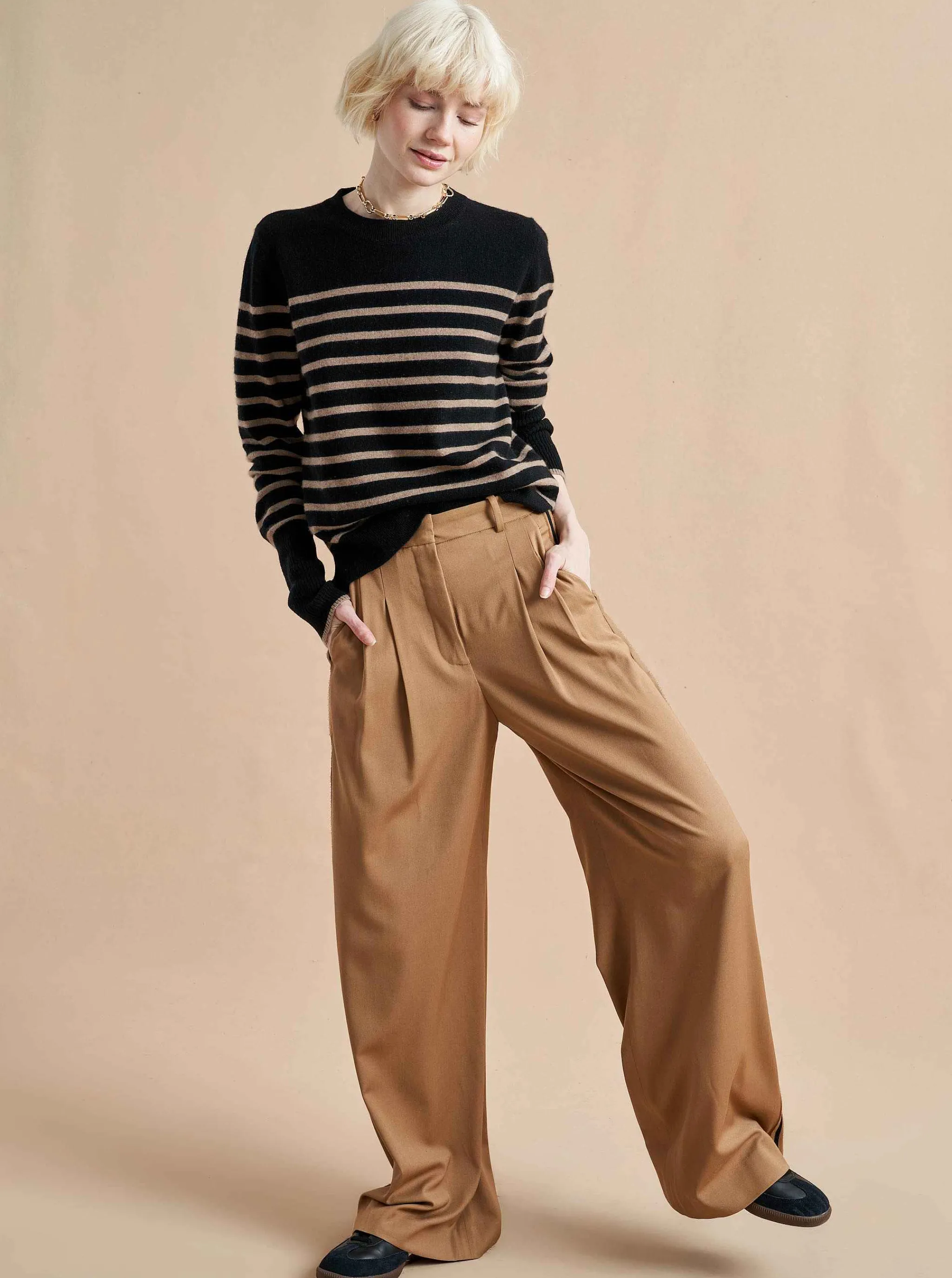 La Ligne Sweaters*Lean Lines Sweater Black/Tan