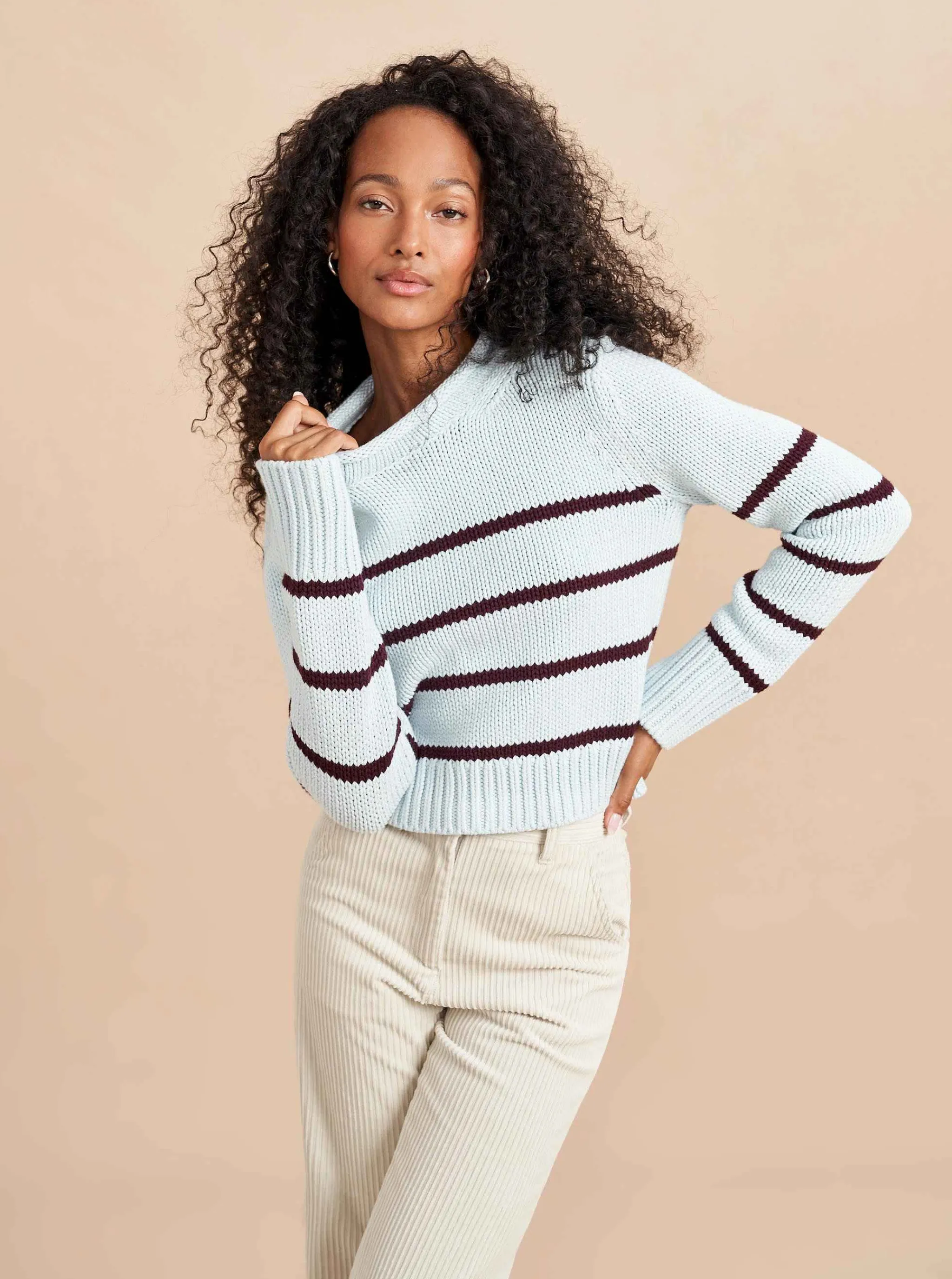 La Ligne Sweaters*Mini Marina Sweater Pale-Blue/Dark-Plum