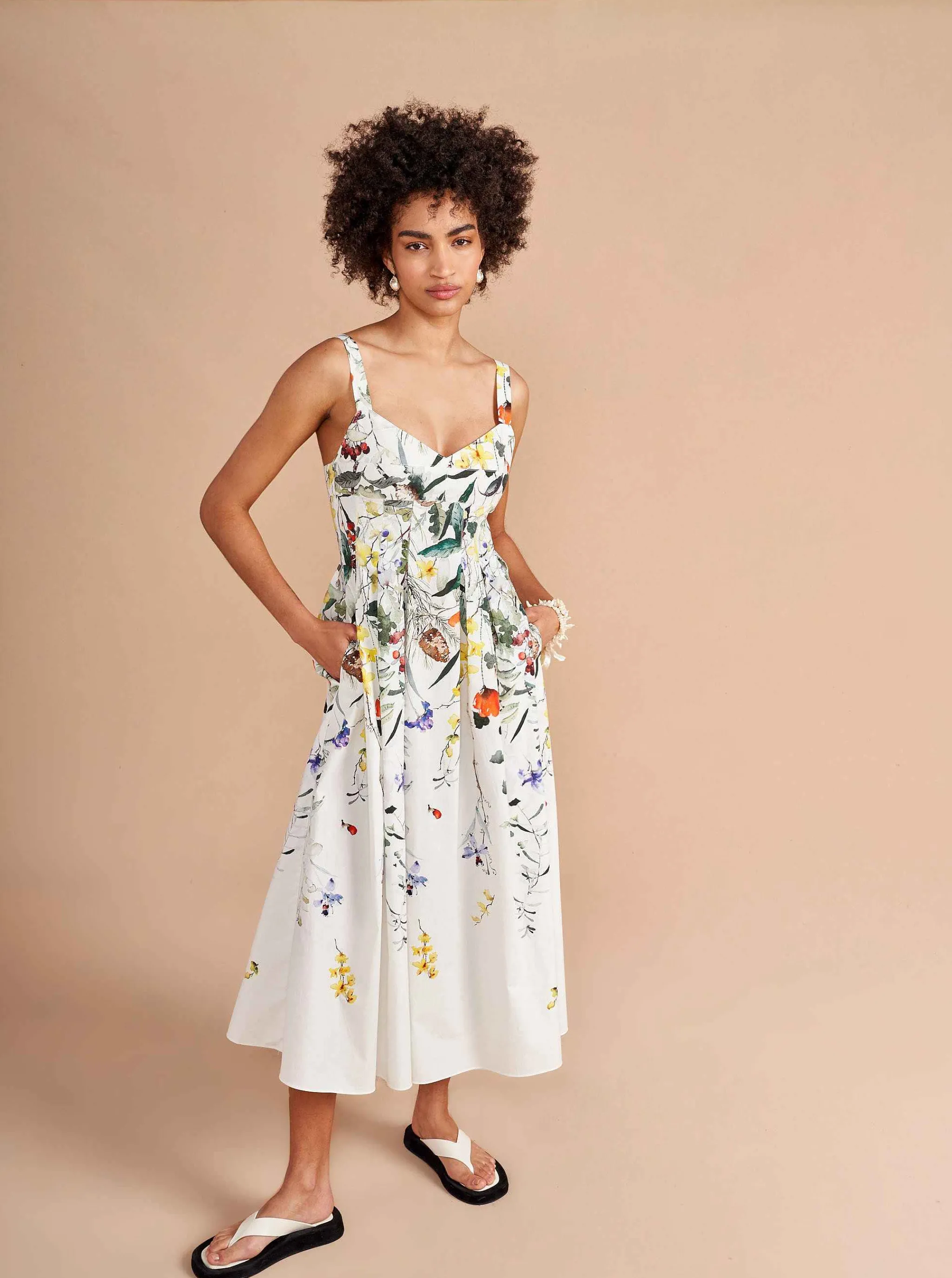 La Ligne Midi Dresses*Madeleine Dress Ivory/Floral