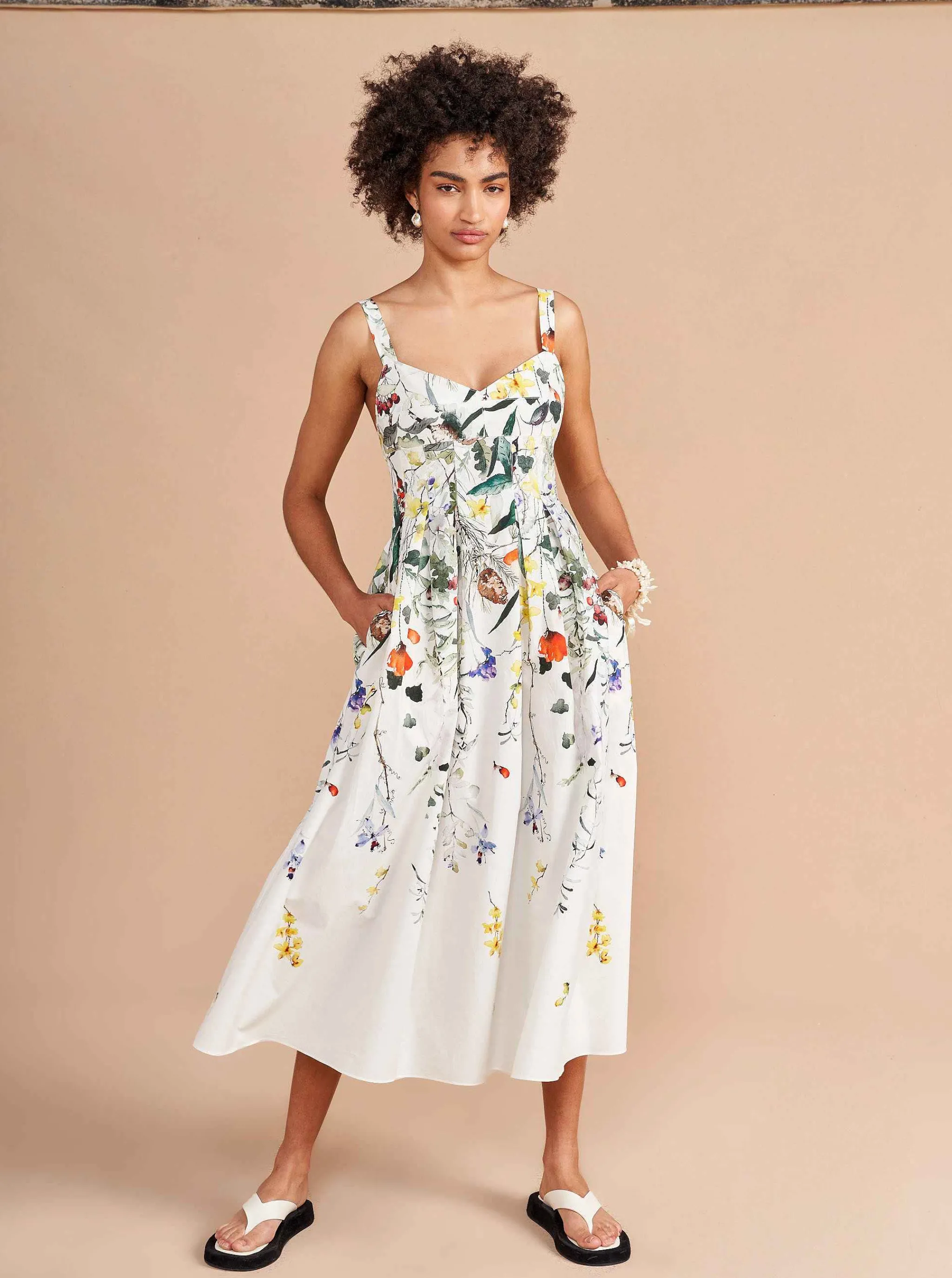 La Ligne Midi Dresses*Madeleine Dress Ivory/Floral