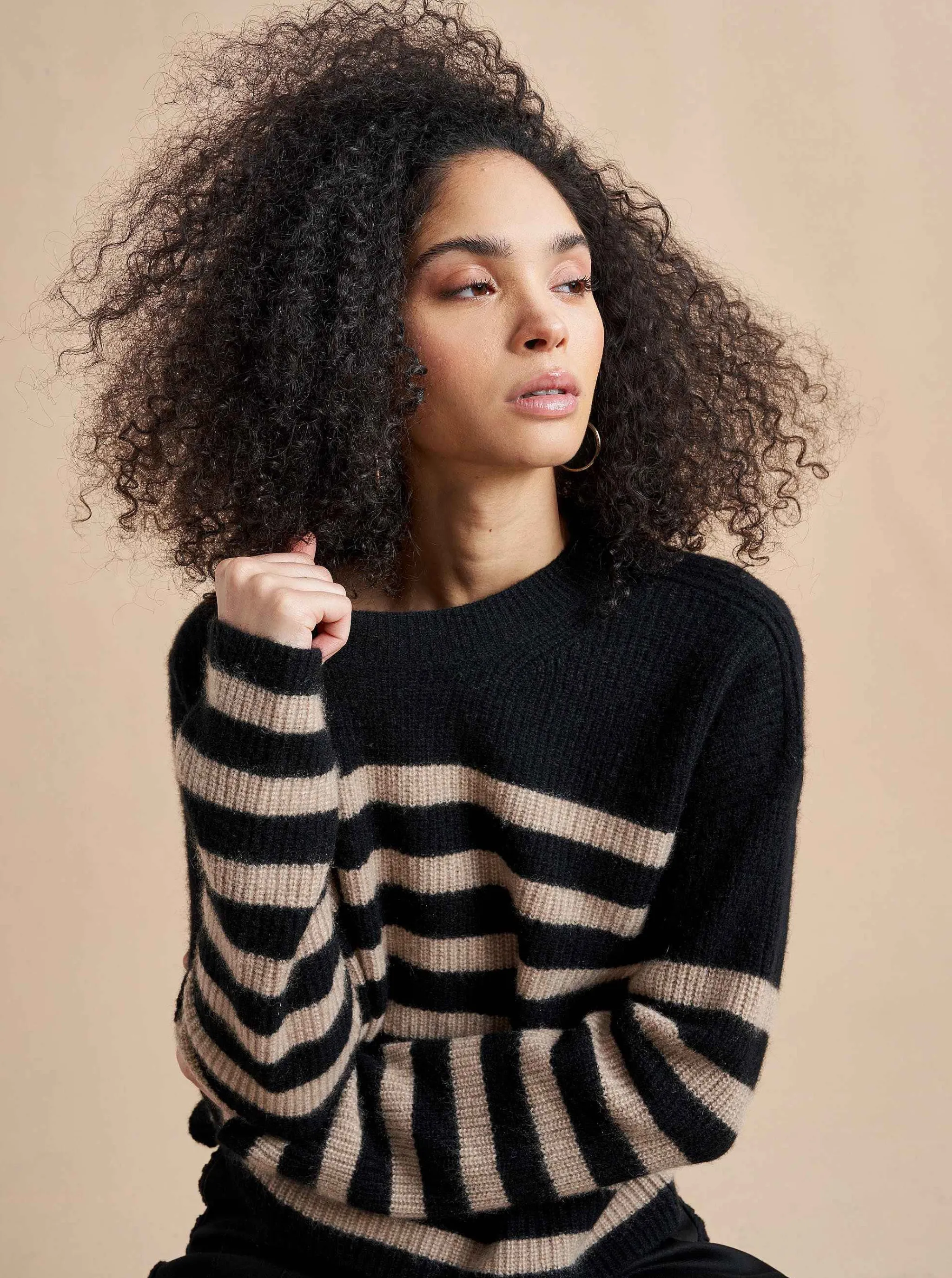 La Ligne Sweaters*Mini Striped Toujours Sweater Black/Camel