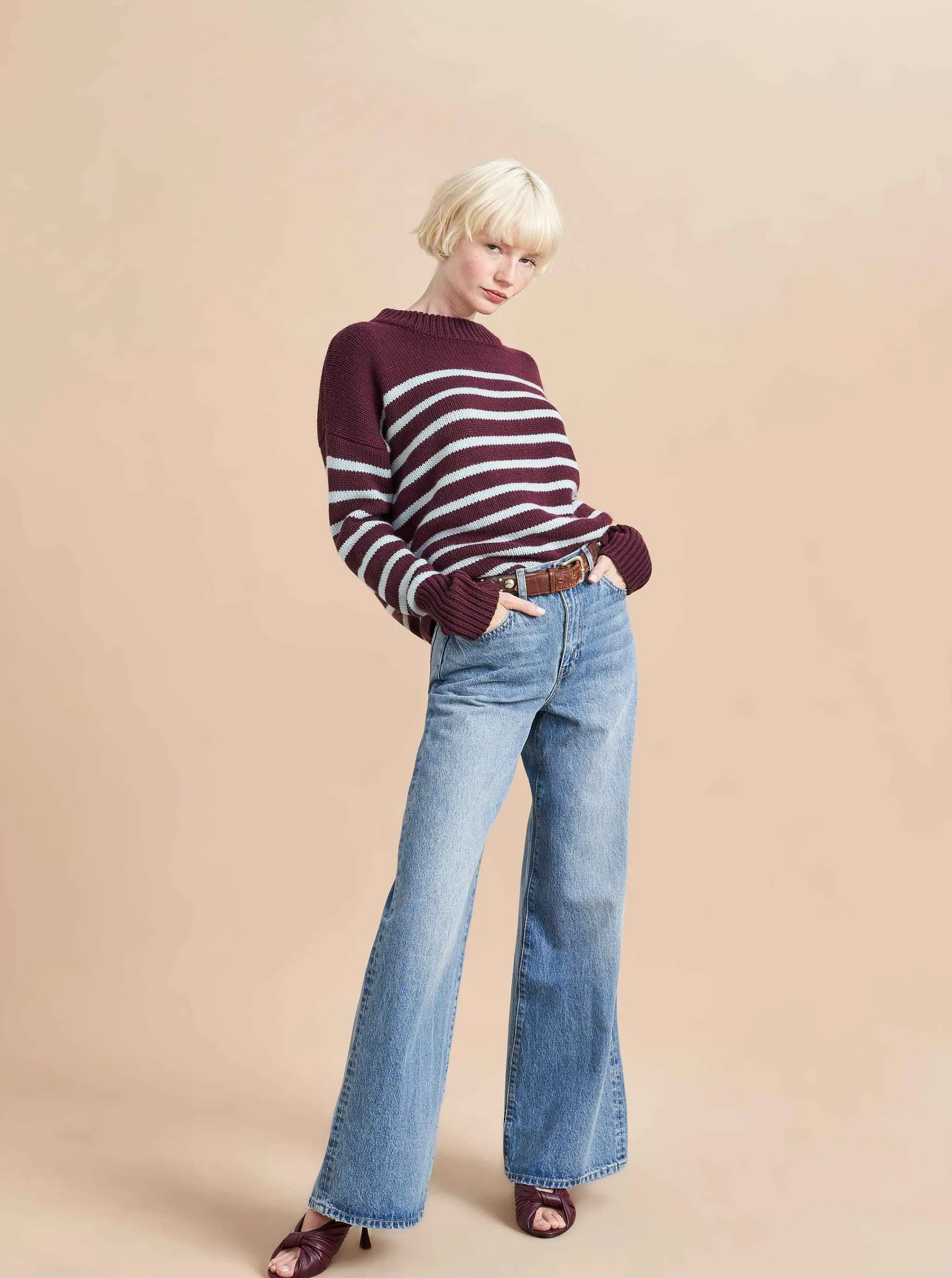 La Ligne Sweaters*Marin Sweater Dark-Plum/Pale-Blue