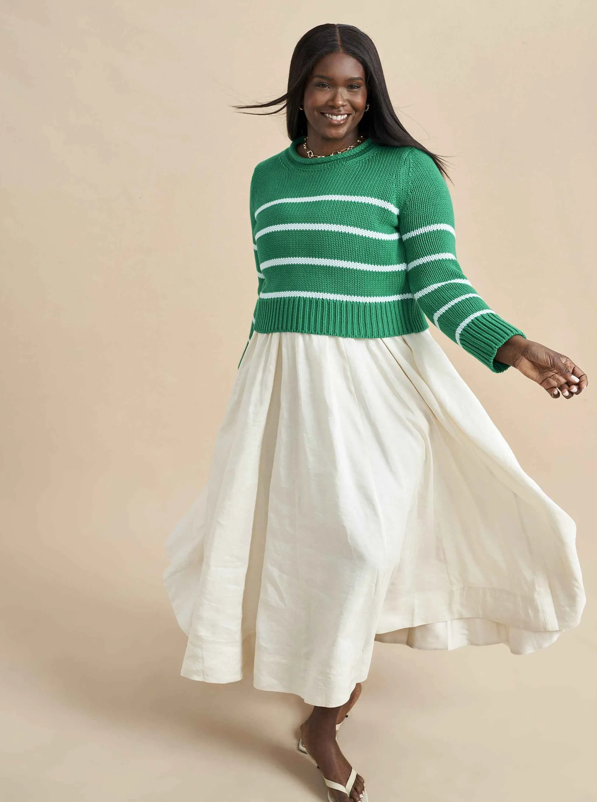 La Ligne Sweaters*Mini Marina Sweater Kelly-Green/Pale-Blue