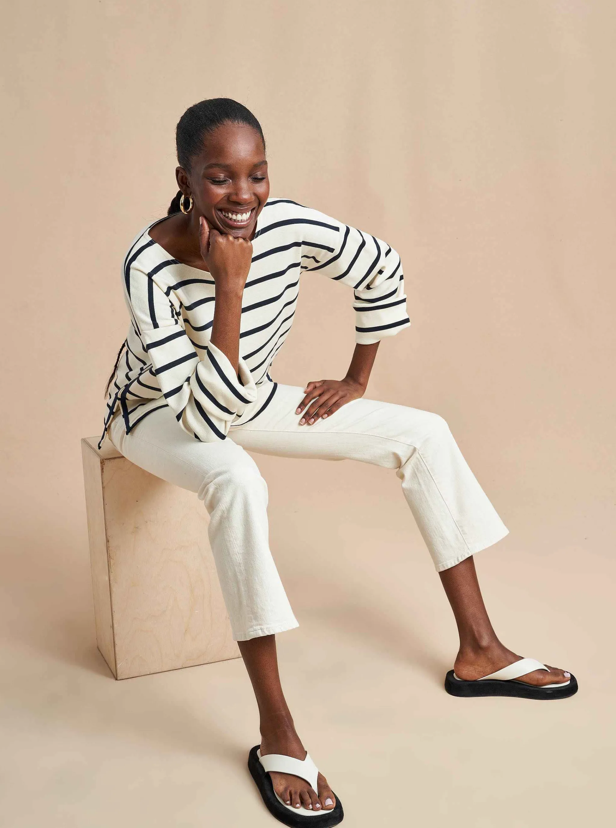 La Ligne Tees*Breton Long Sleeve Tee Cream/Navy