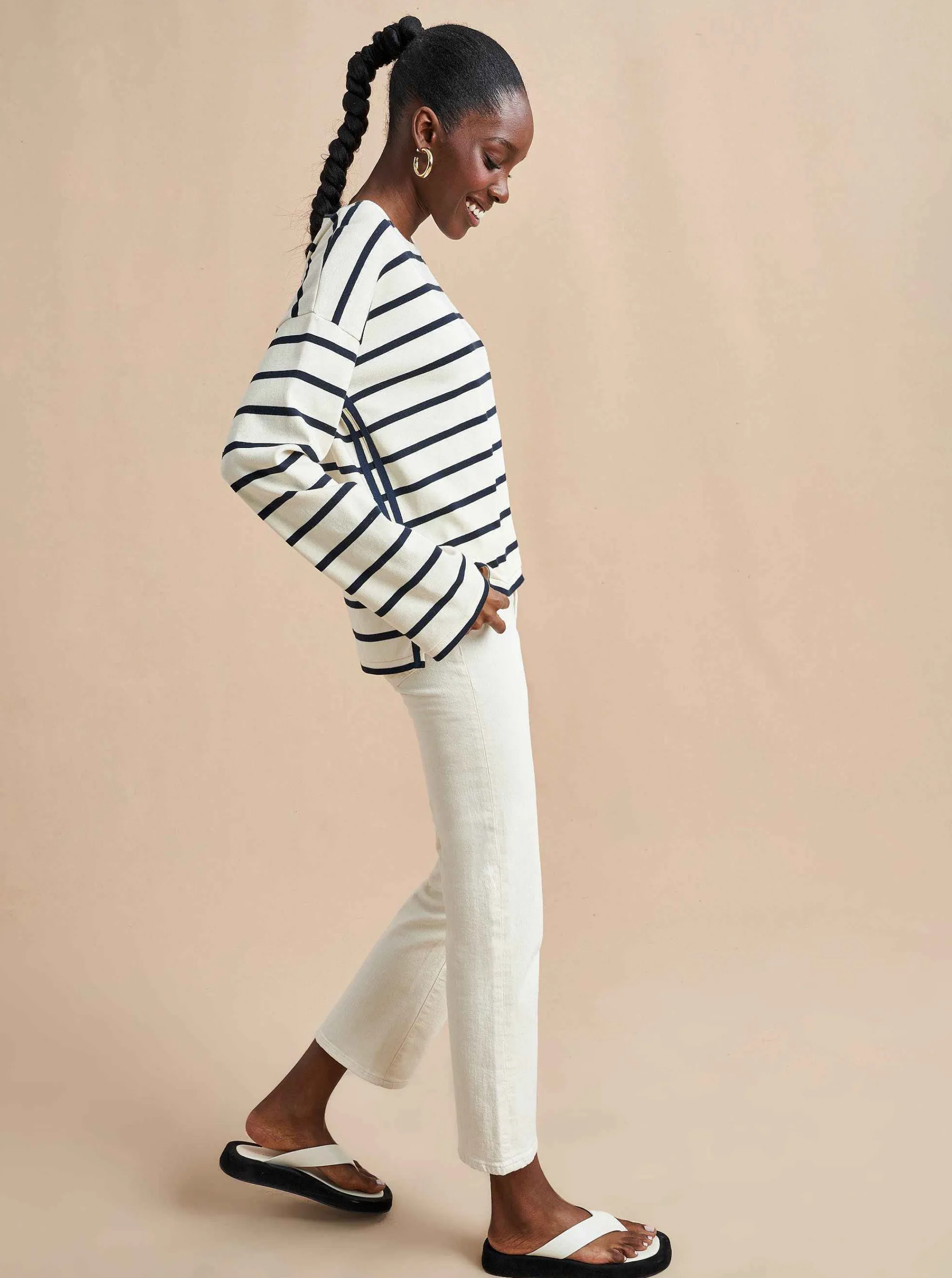 La Ligne Tees*Breton Long Sleeve Tee Cream/Navy