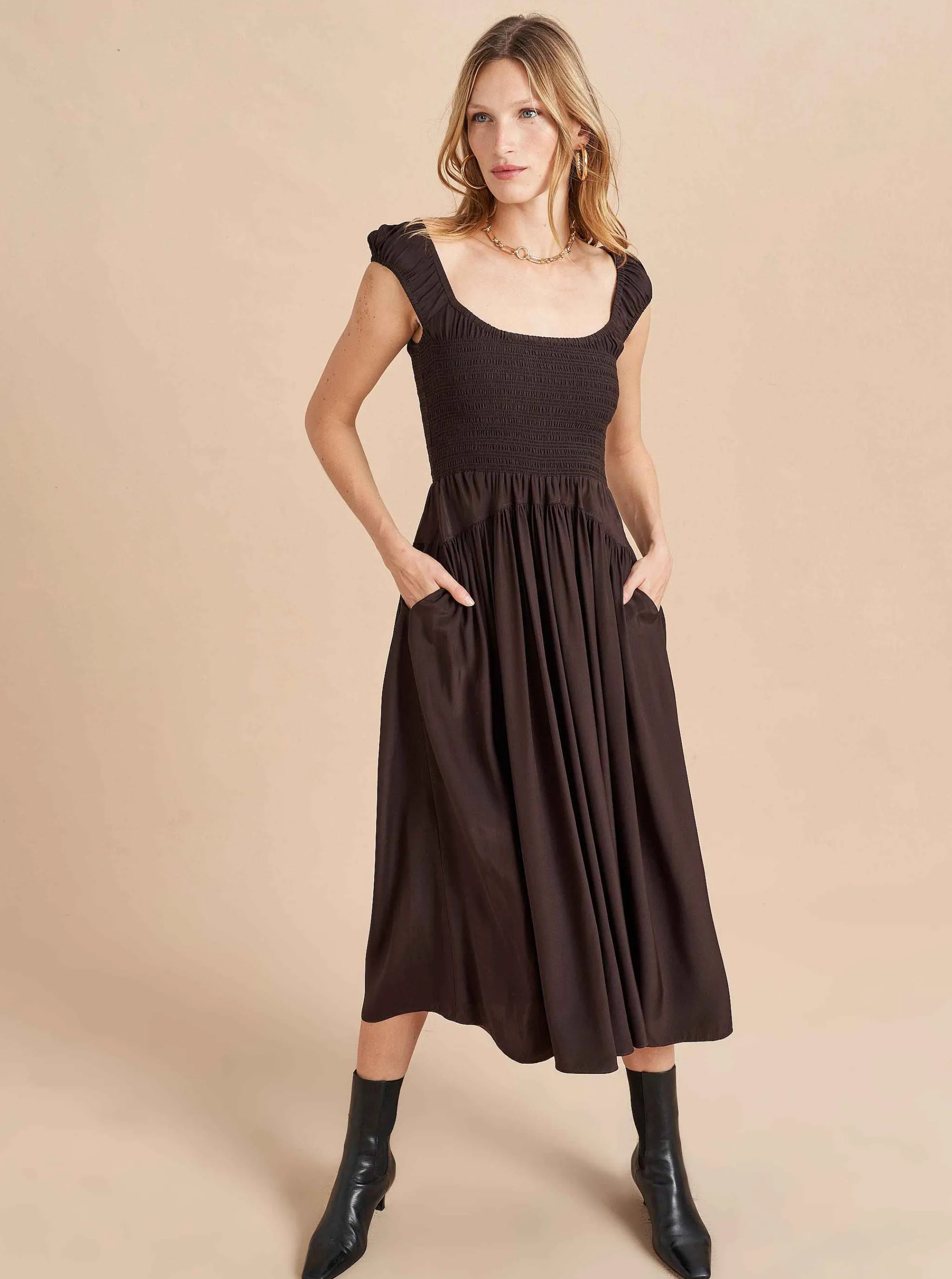 La Ligne Midi Dresses*Silk Vivian Dress Chocolate
