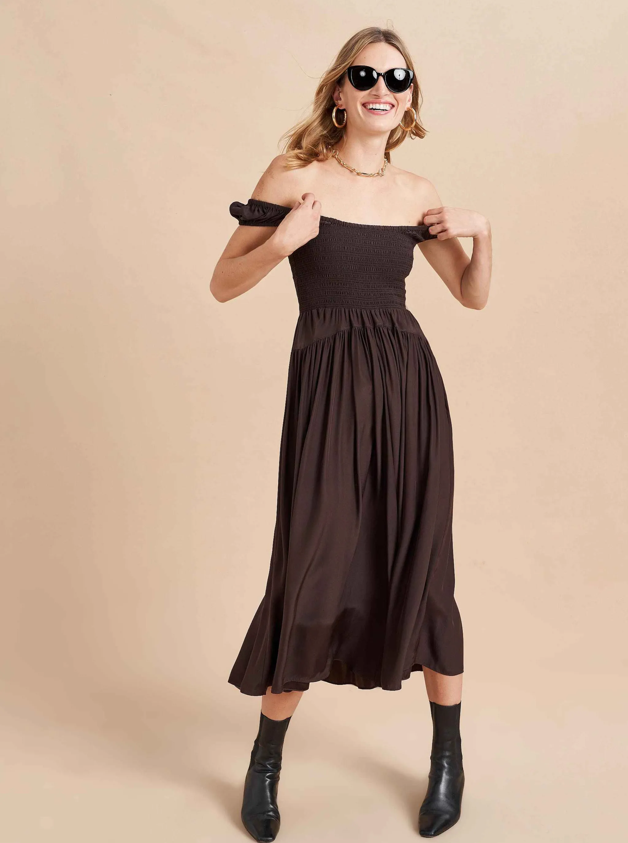 La Ligne Midi Dresses*Silk Vivian Dress Chocolate