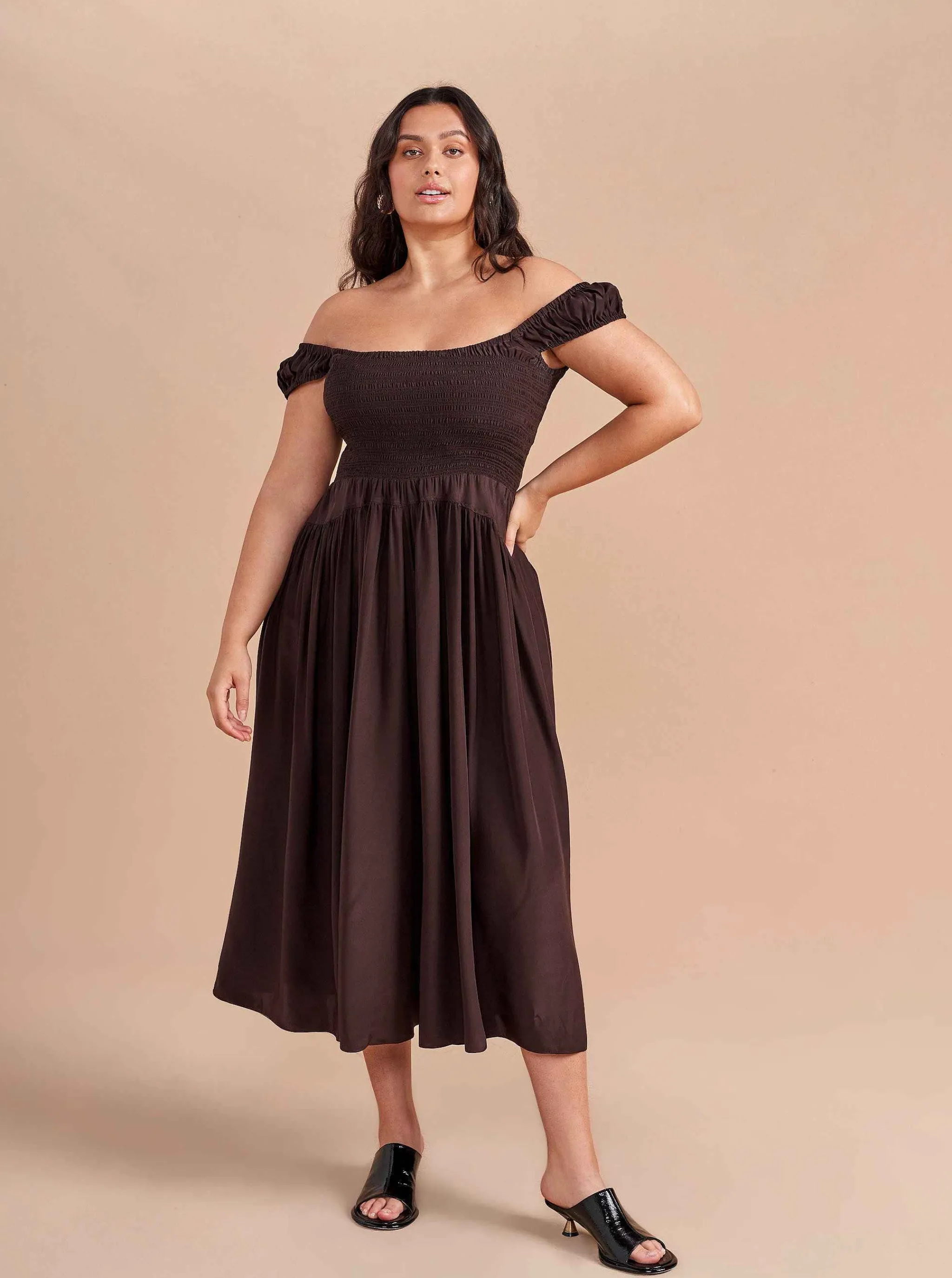 La Ligne Midi Dresses*Silk Vivian Dress Chocolate