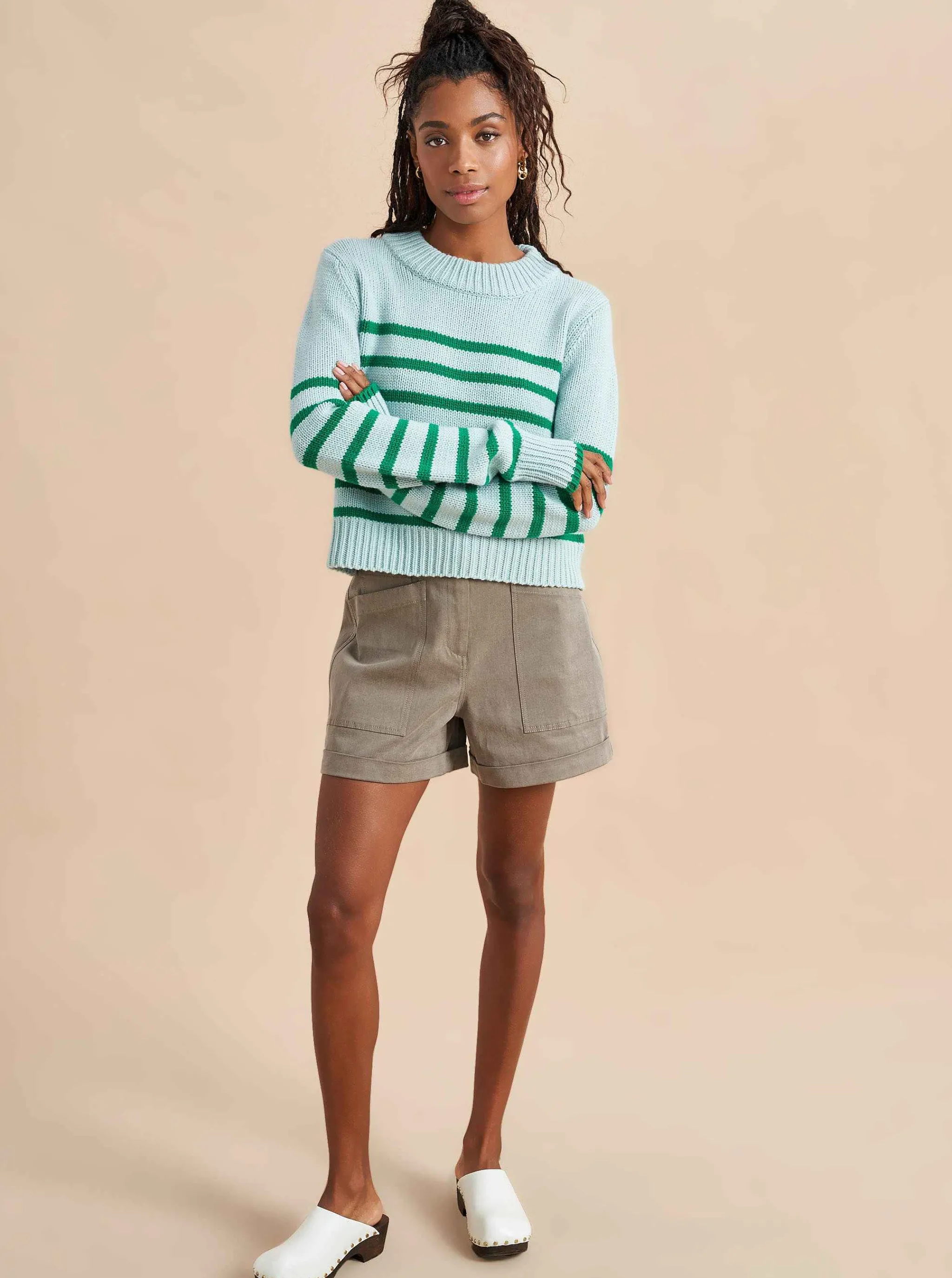 La Ligne Sweaters*Mini Marin Sweater Pale-Blue/Kelly-Green