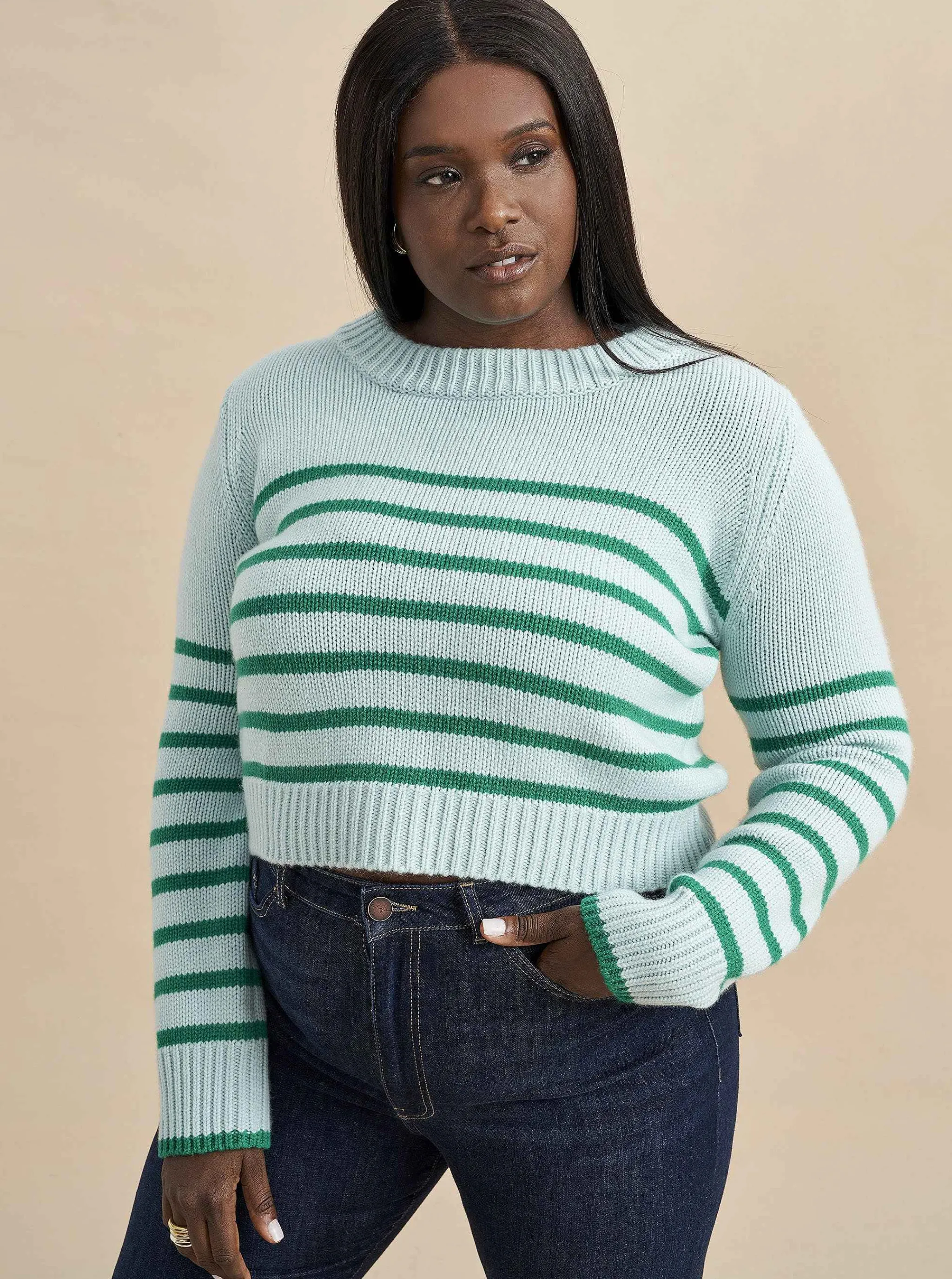 La Ligne Sweaters*Mini Marin Sweater Pale-Blue/Kelly-Green