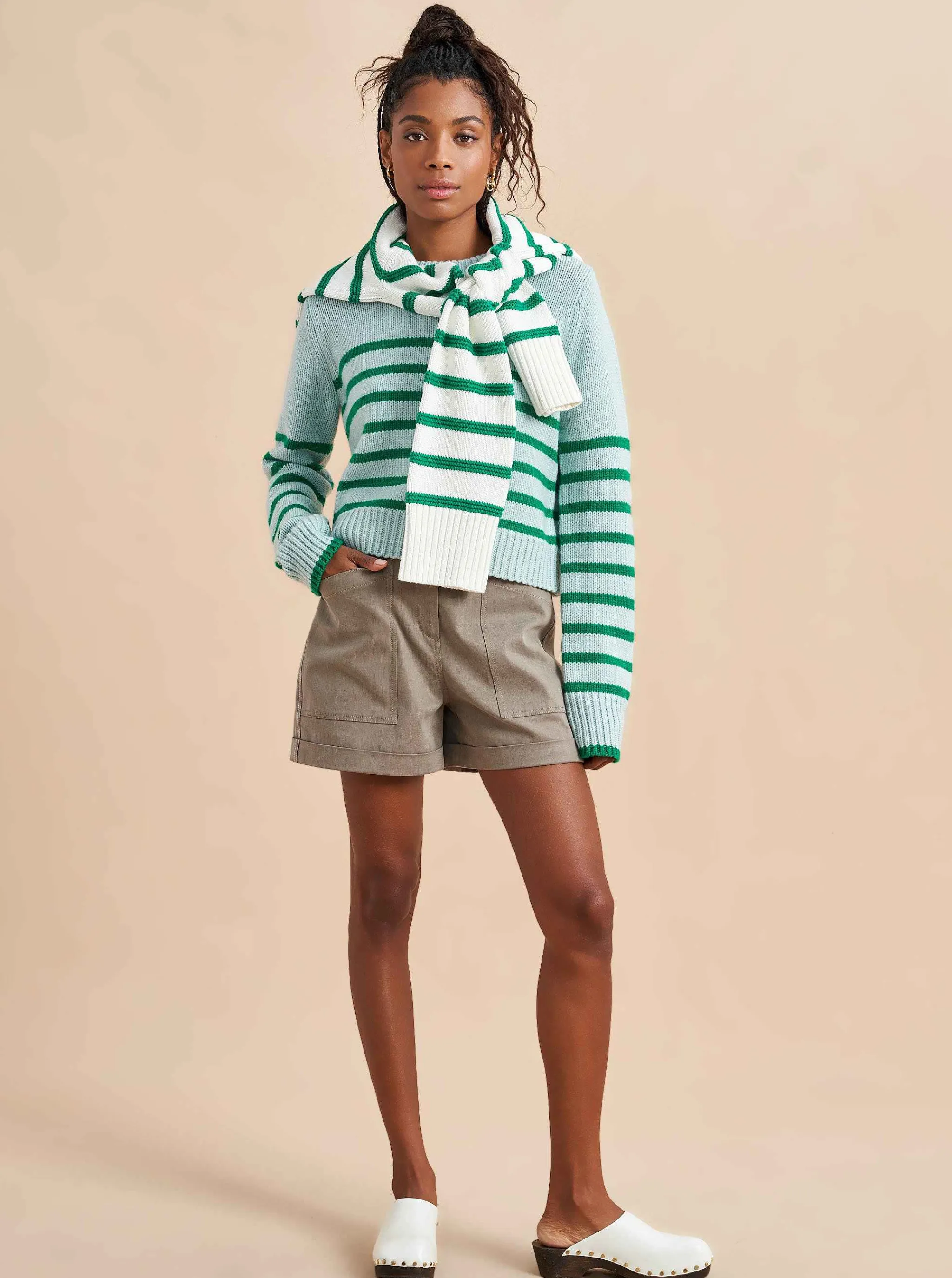 La Ligne Sweaters*Mini Marin Sweater Pale-Blue/Kelly-Green