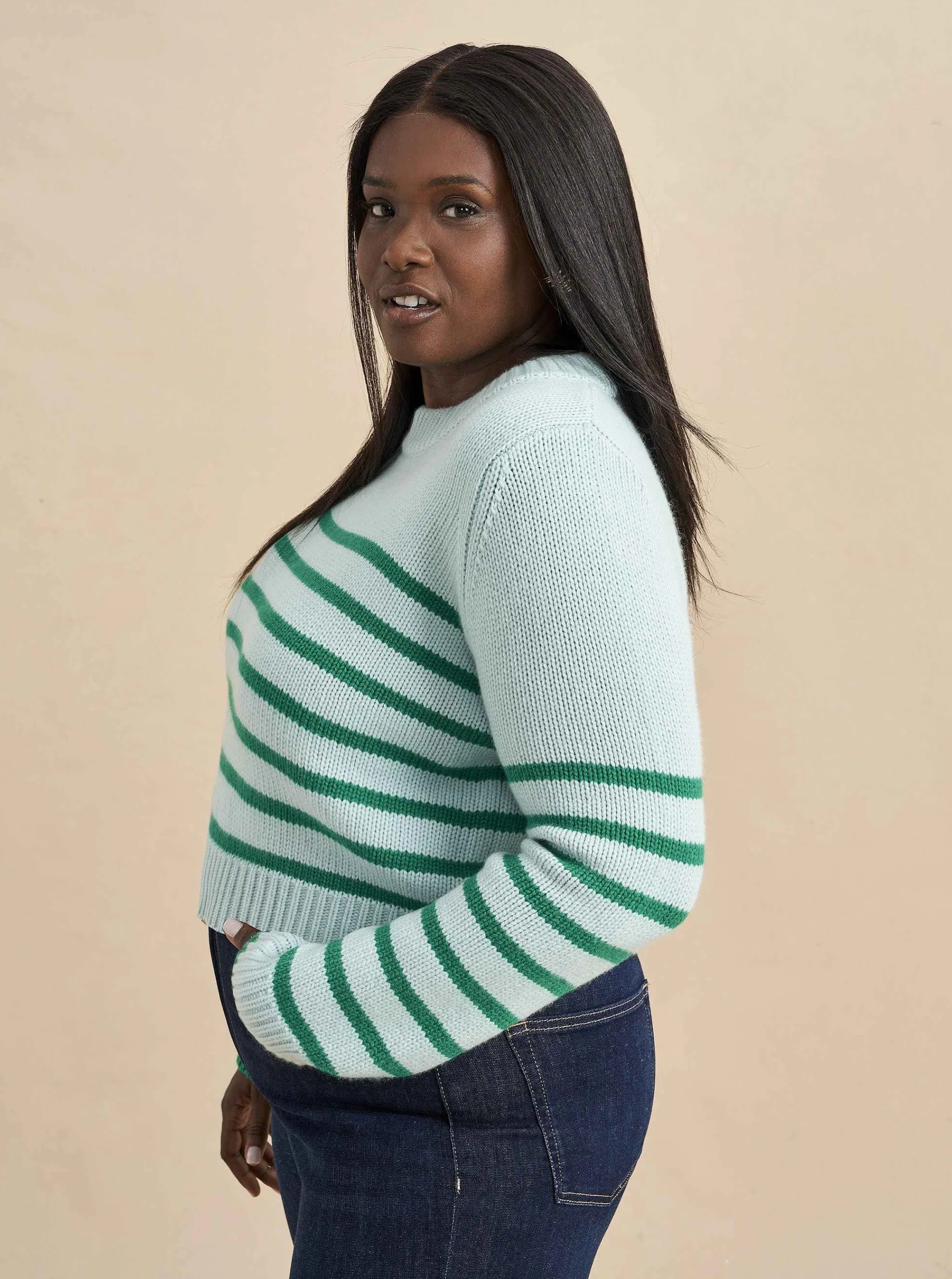 La Ligne Sweaters*Mini Marin Sweater Pale-Blue/Kelly-Green