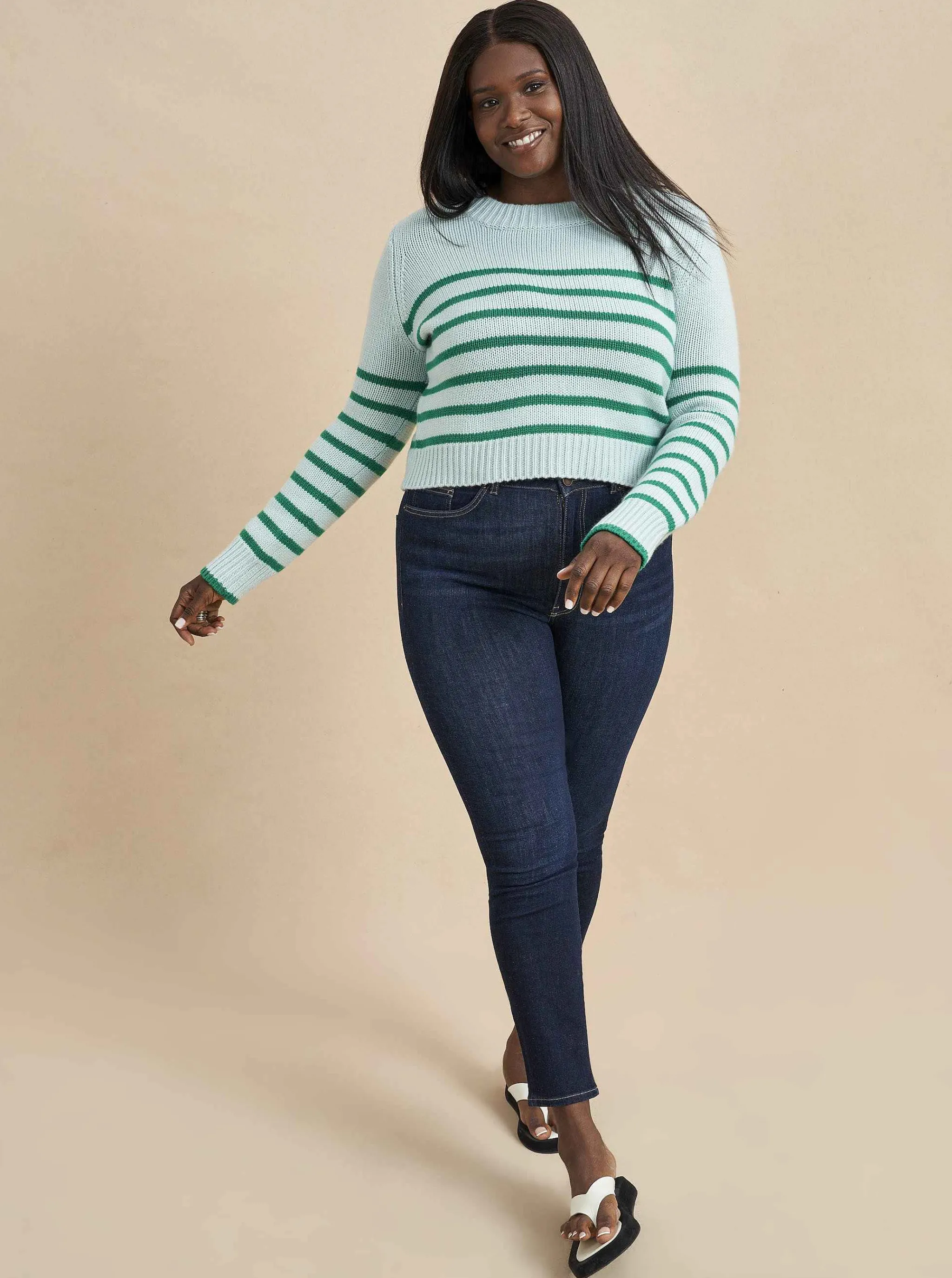 La Ligne Sweaters*Mini Marin Sweater Pale-Blue/Kelly-Green