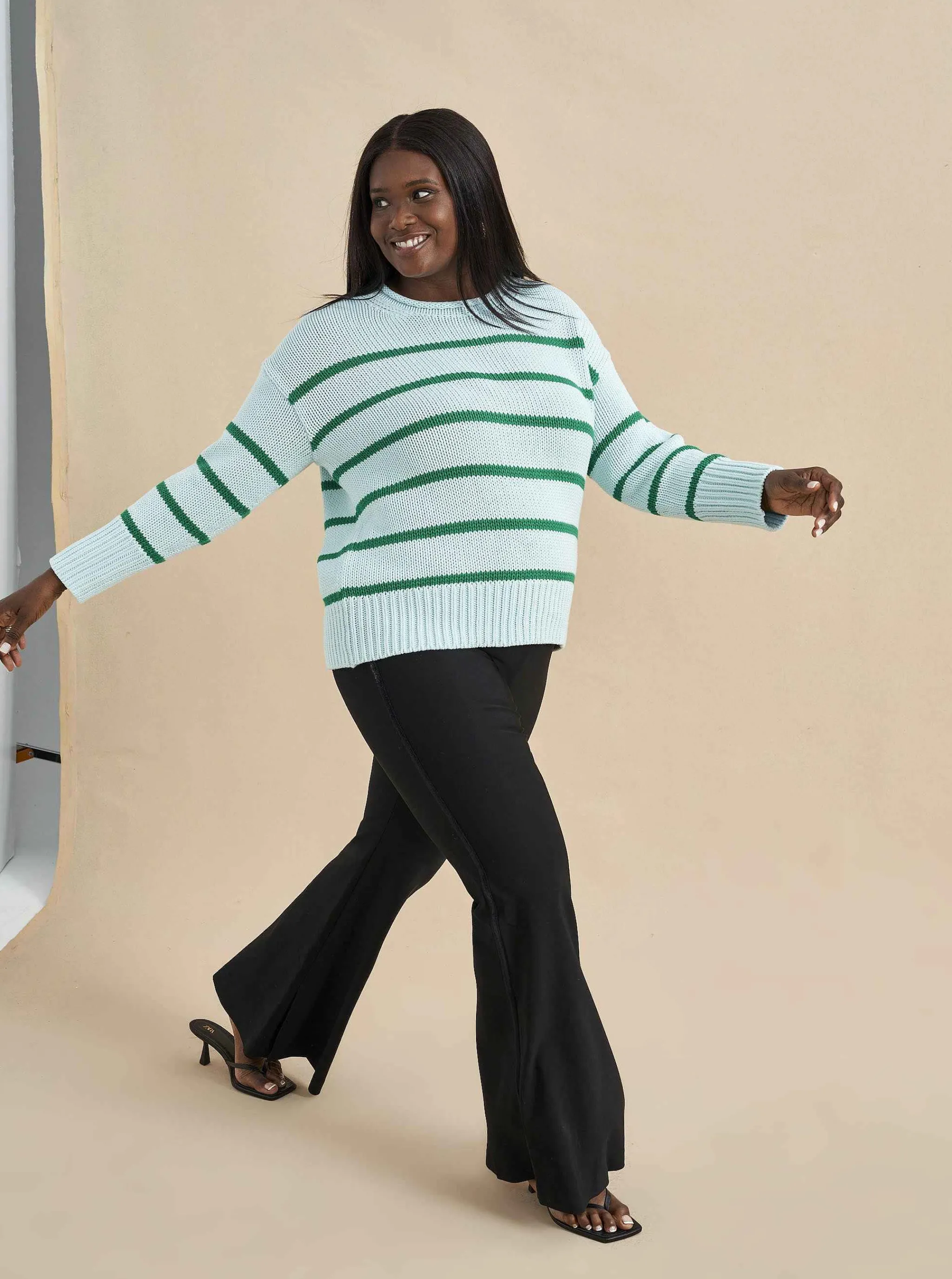 La Ligne Sweaters*Marina Sweater Pale-Blue/Kelly-Green