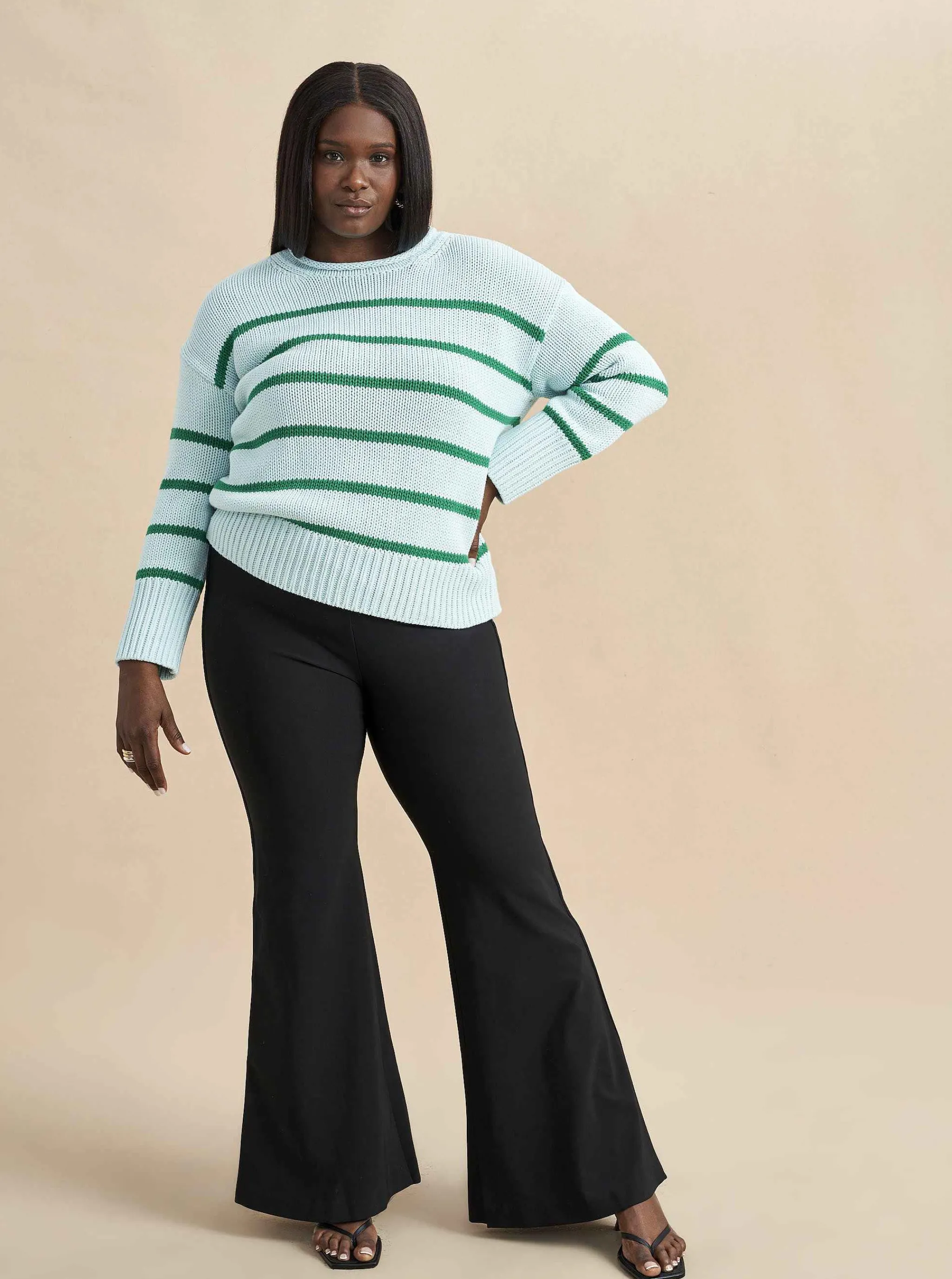 La Ligne Sweaters*Marina Sweater Pale-Blue/Kelly-Green