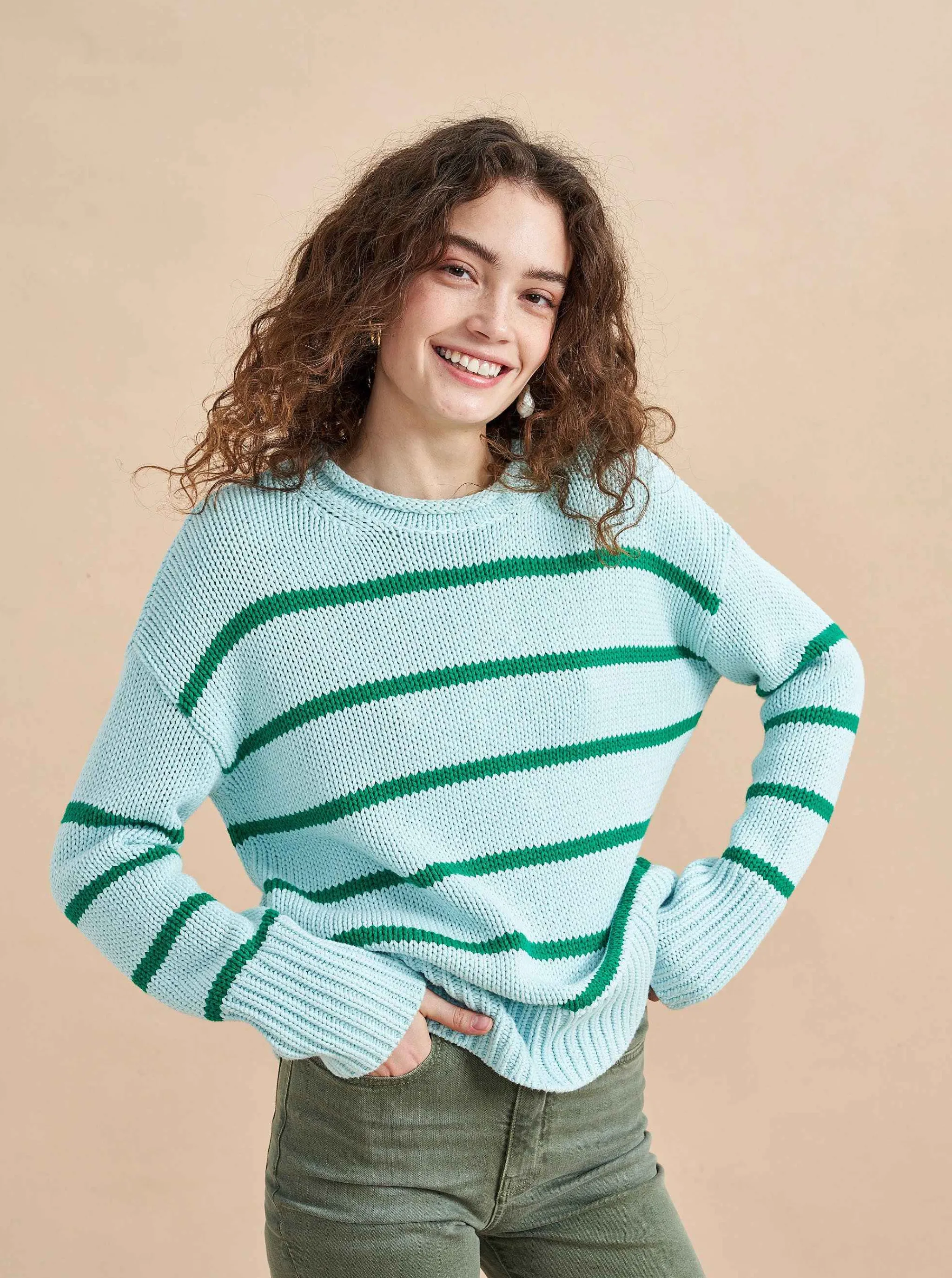 La Ligne Sweaters*Marina Sweater Pale-Blue/Kelly-Green