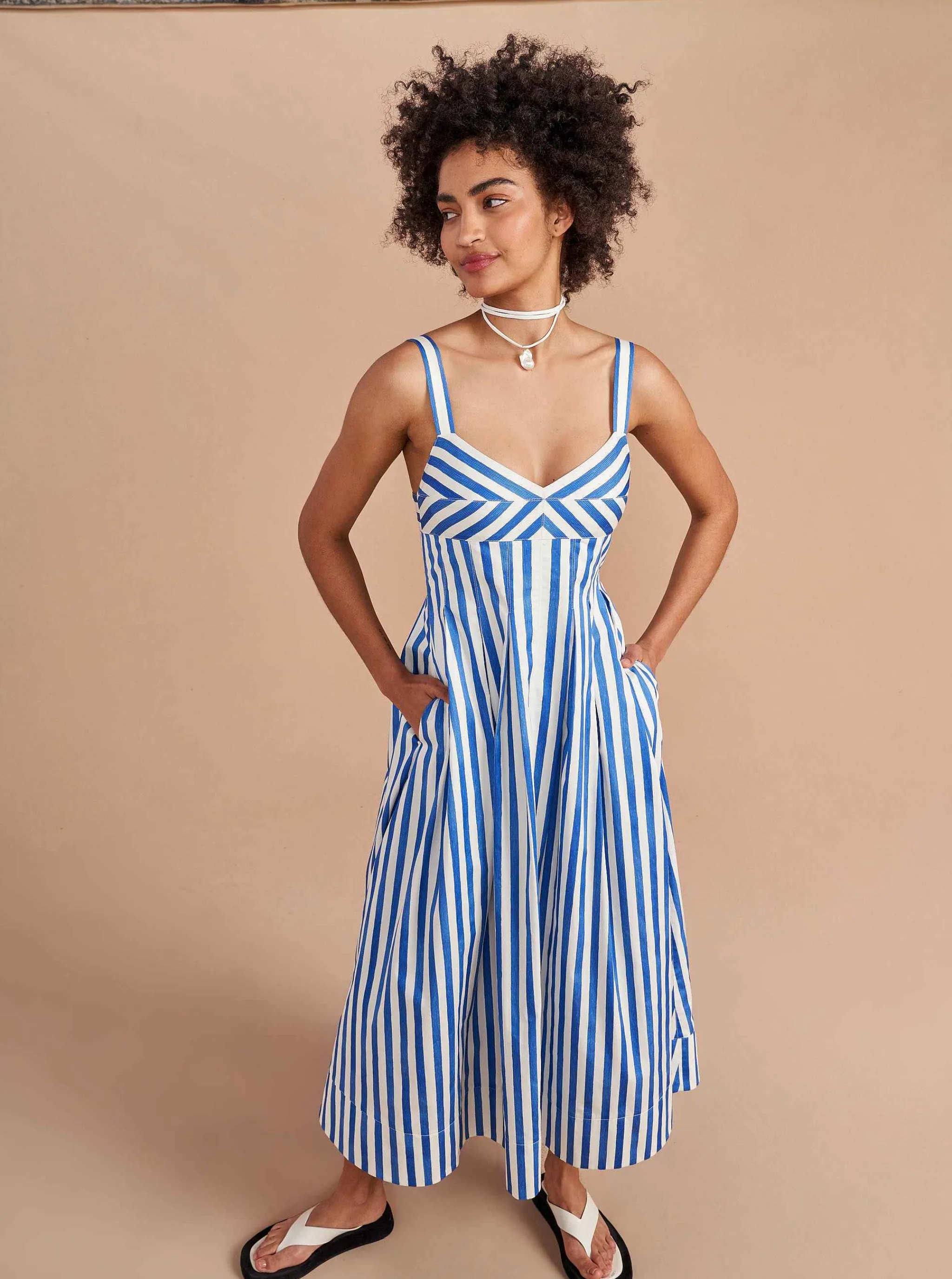 La Ligne Midi Dresses*Madeleine Dress Blue/Stripe