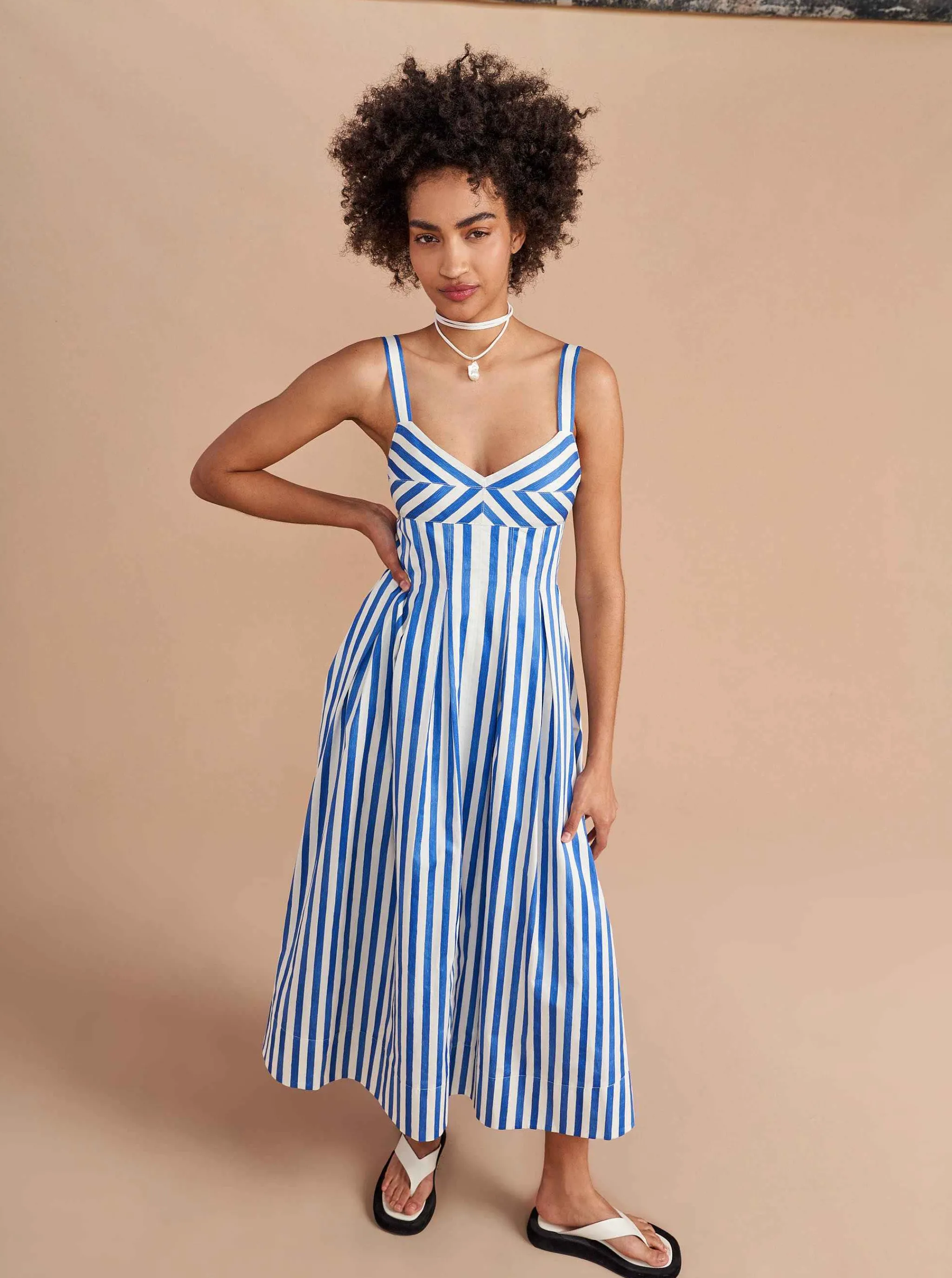 La Ligne Midi Dresses*Madeleine Dress Blue/Stripe