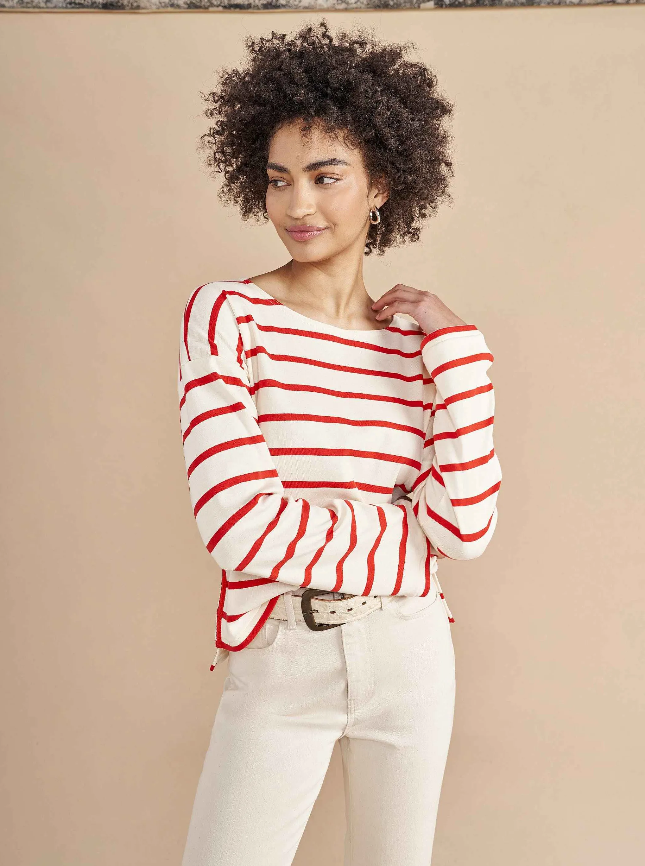 La Ligne Tops*Breton Long Sleeve Tee Cream/Poppy