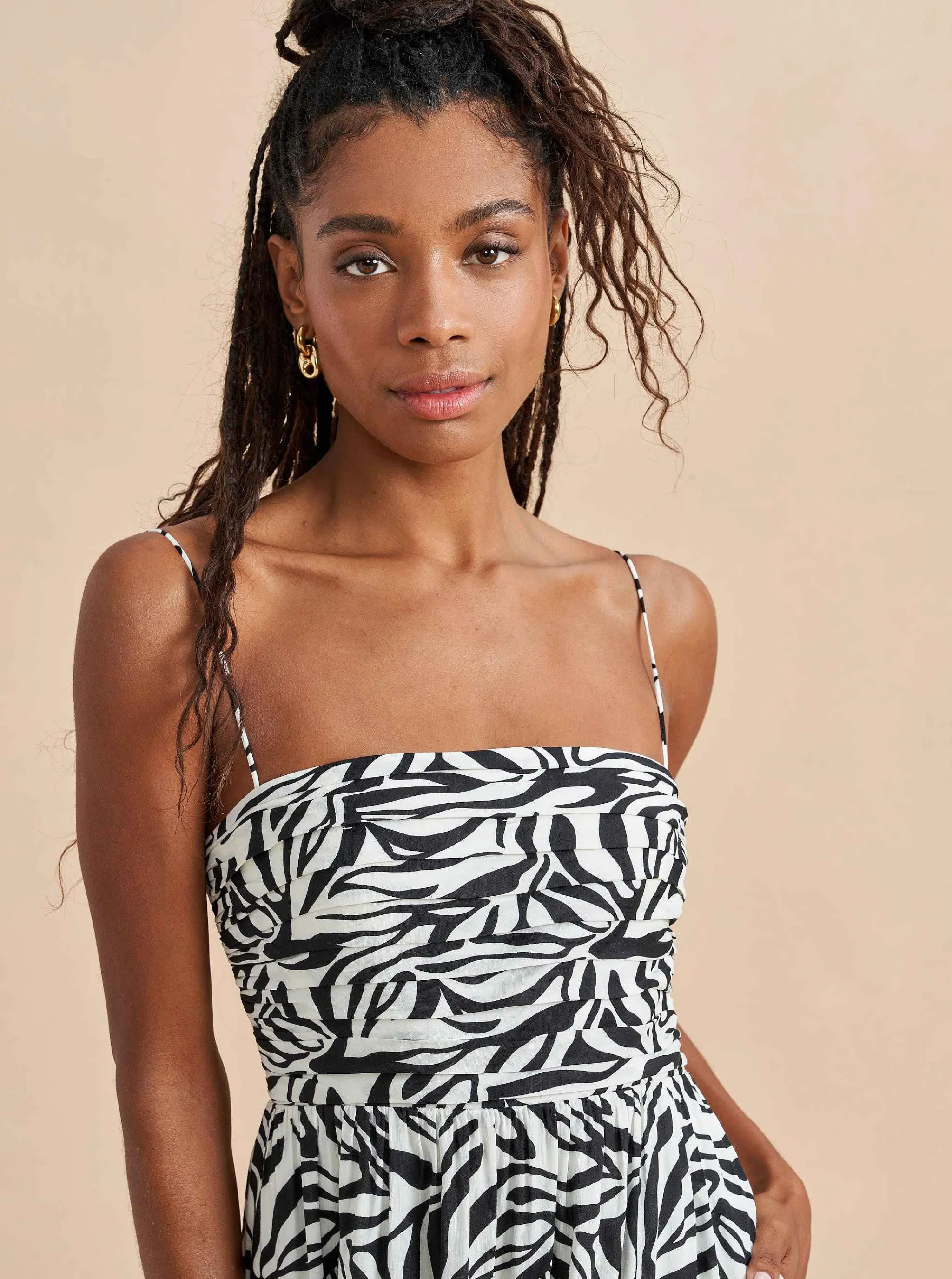 La Ligne Midi Dresses*Sleeveless Sofia Dress Ivory/Black