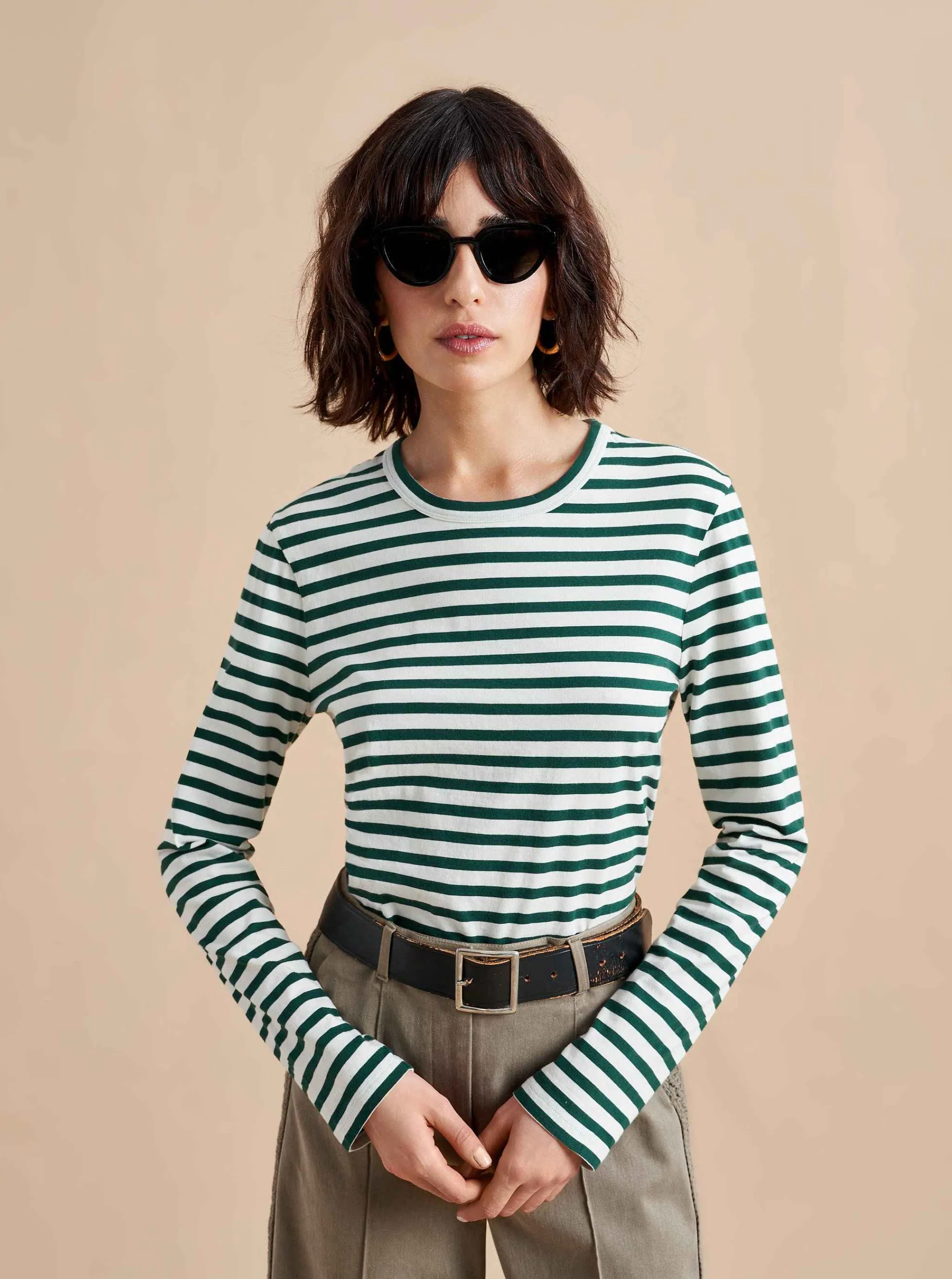 La Ligne Tees*Striped Meredith Tee Cream/Hunter