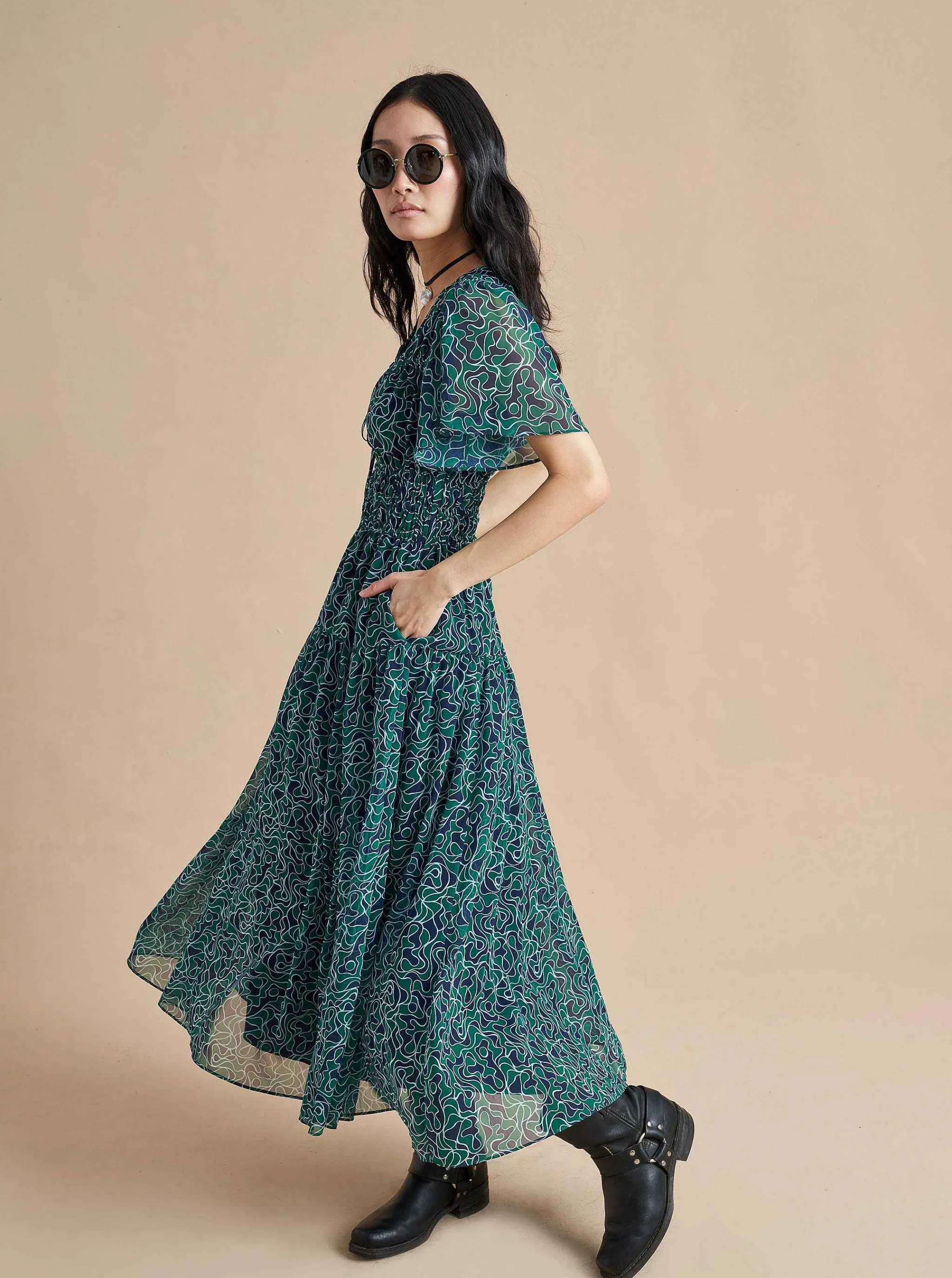 La Ligne Midi Dresses*Eleonore Dress Navy/Green