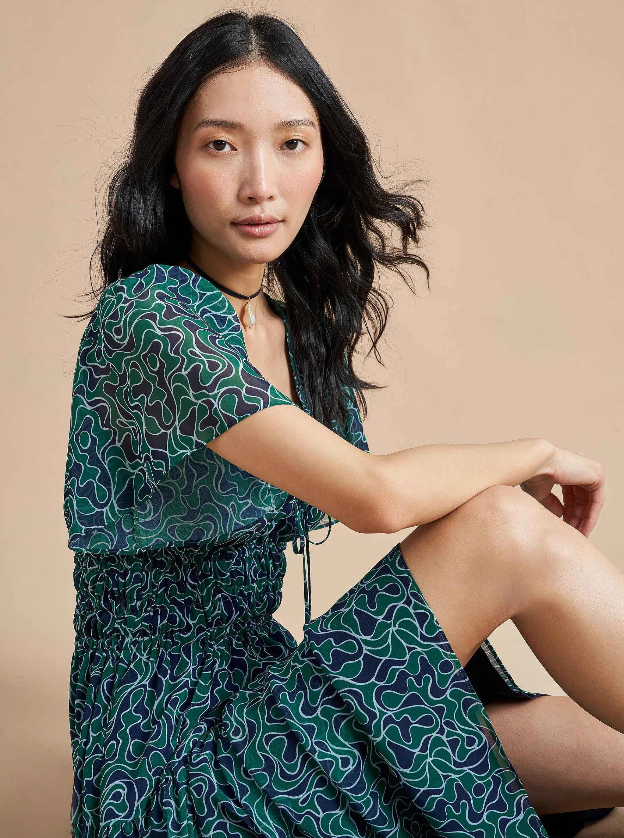 La Ligne Midi Dresses*Eleonore Dress Navy/Green