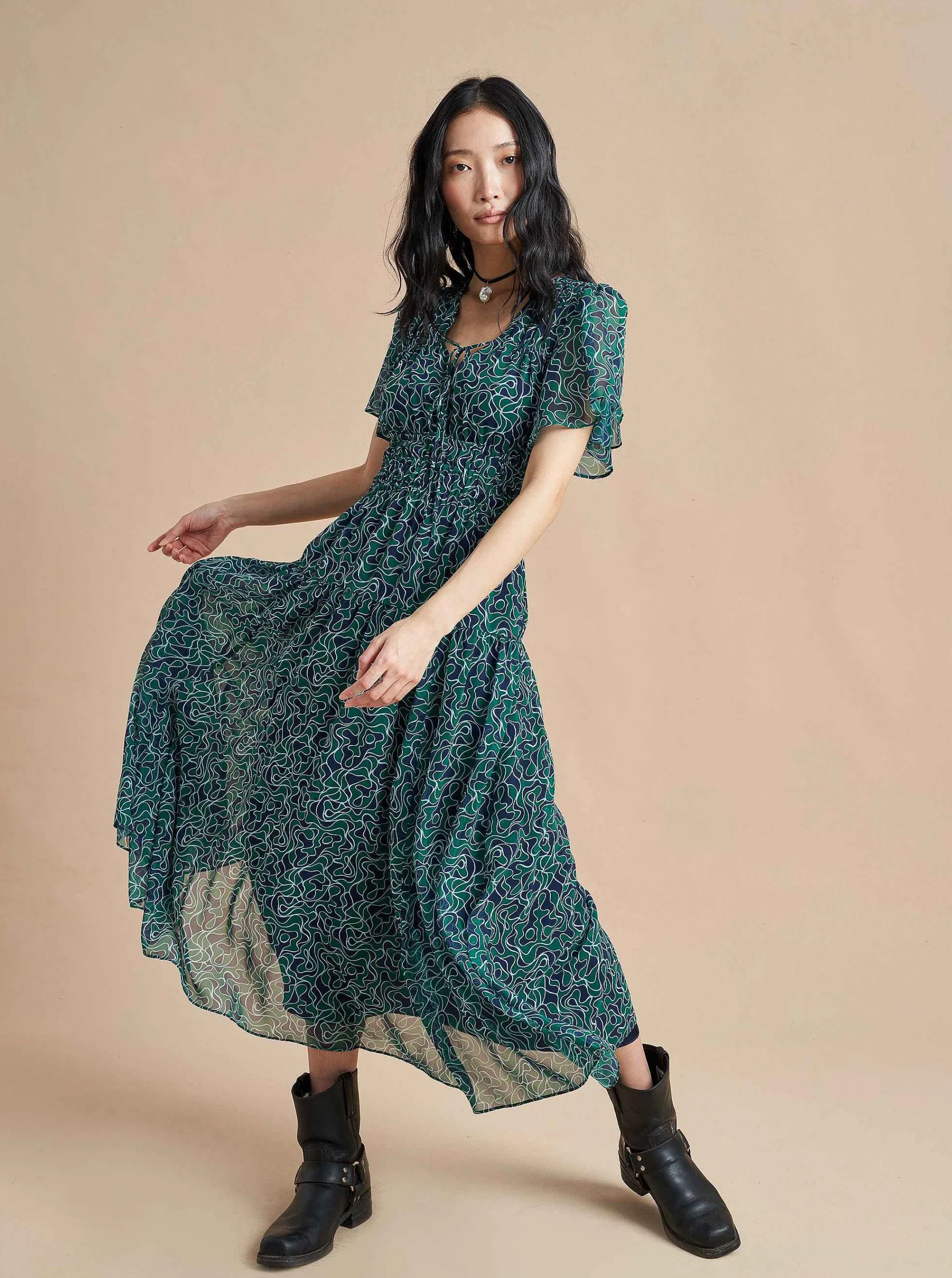 La Ligne Midi Dresses*Eleonore Dress Navy/Green