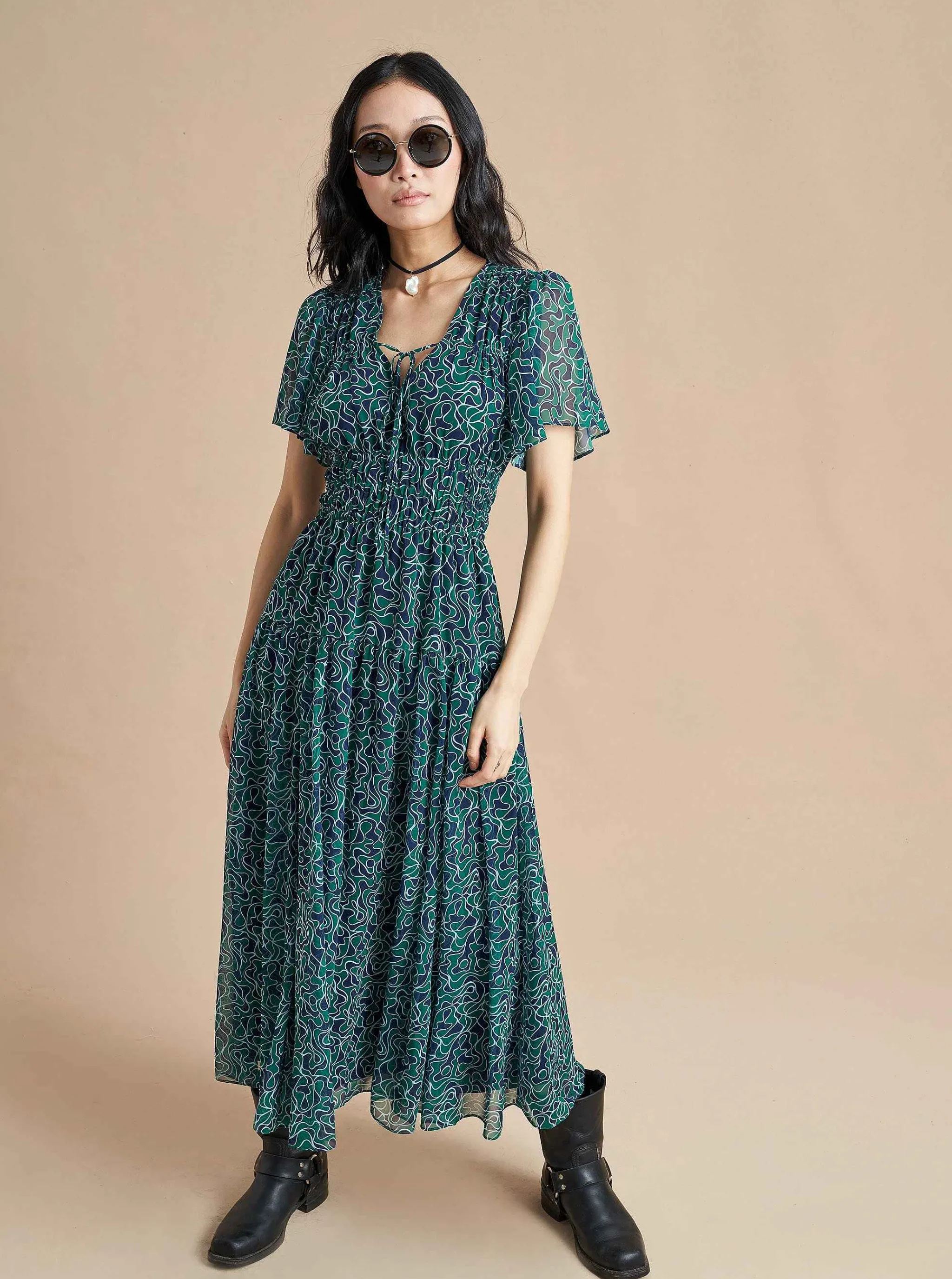 La Ligne Midi Dresses*Eleonore Dress Navy/Green