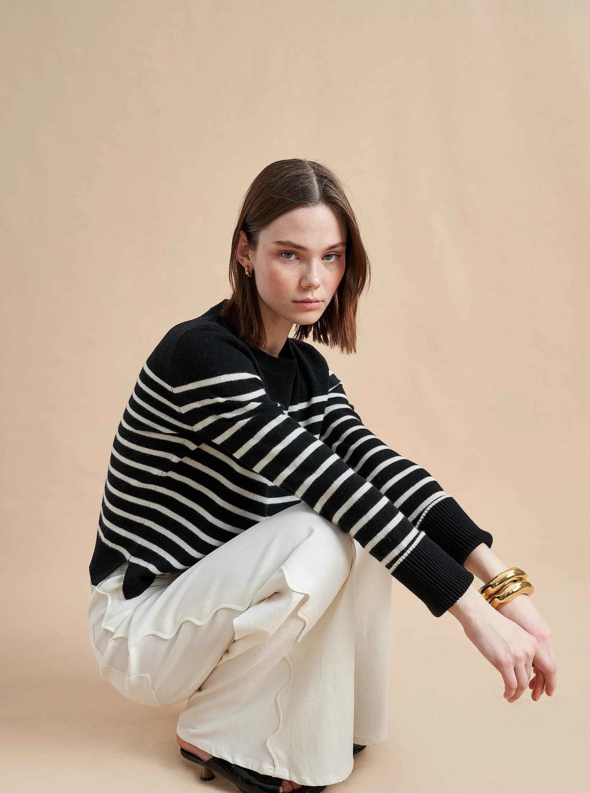 La Ligne Sweaters*Lean Lines Sweater Black/Cream