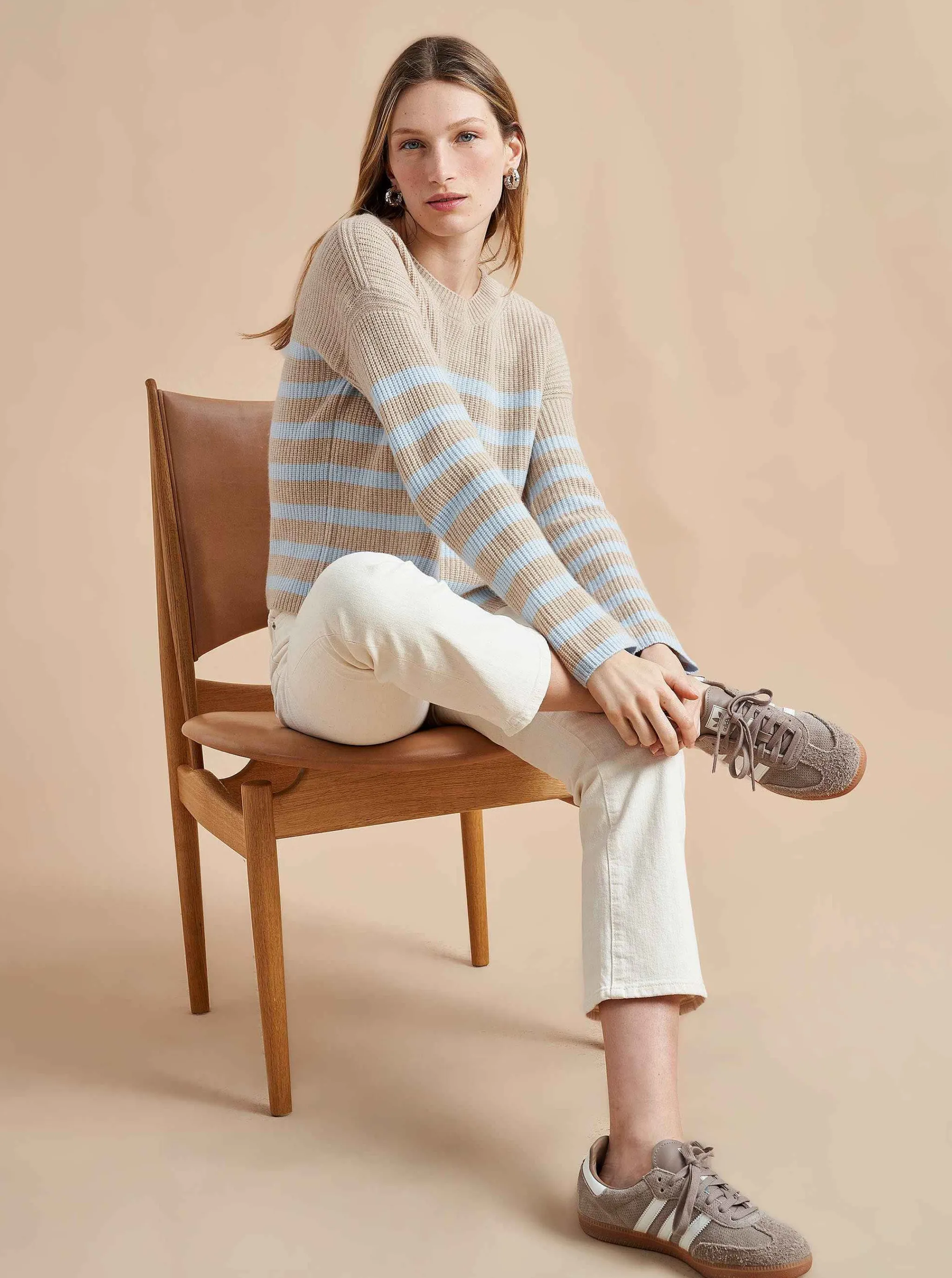 La Ligne Sweaters*Mini Striped Toujours Sweater Tan/Periwinkle